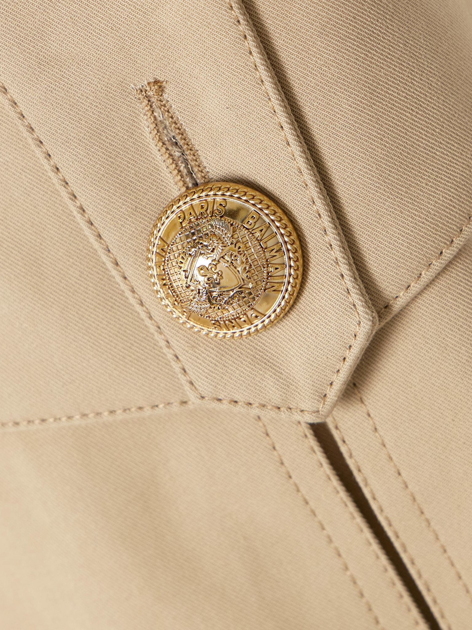 Belted wrap-effect button-embellished cotton-gabardine skirt Beige - 4