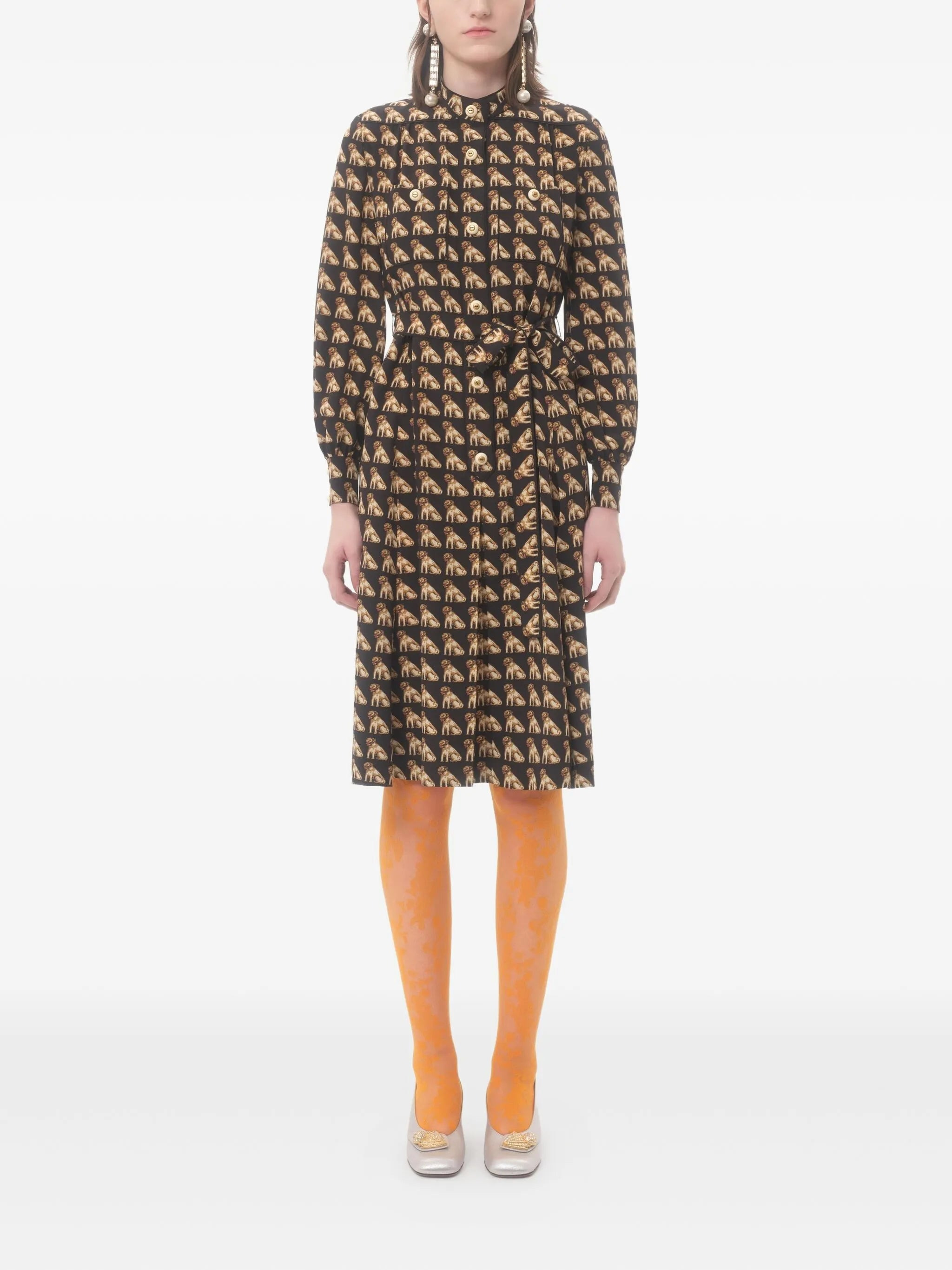 Petit Charles-print crepe de chine midi dress - 3
