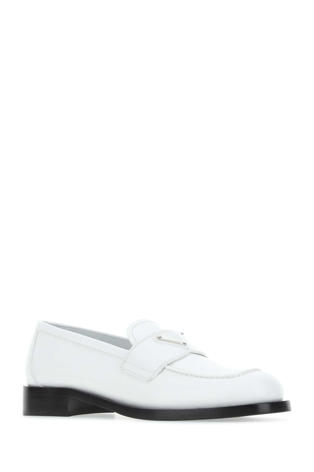 Prada Women White Leather Loafers - 2