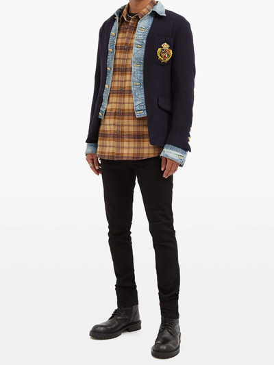 Greg Lauren Trucker deconstructed denim-trimmed wool blazer outlook