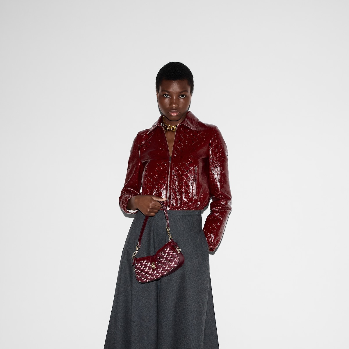 GG embossed leather bomber jacket - 6