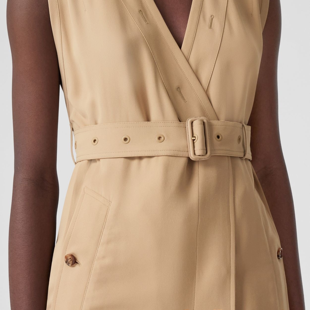 Sleeveless Viscose V-neck Trench Dress - 5