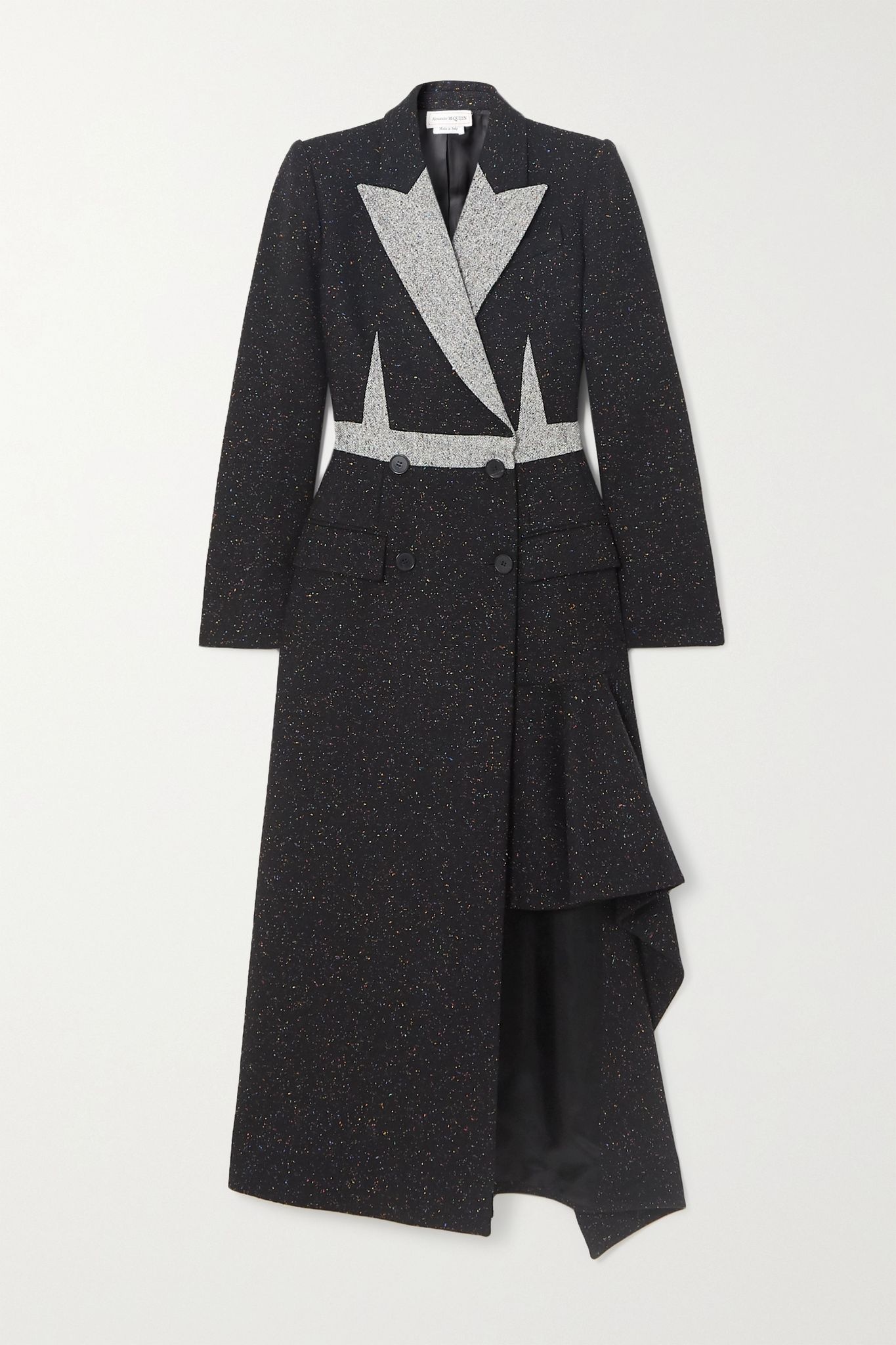 Asymmetric double-breasted Donegal wool-blend coat - 1