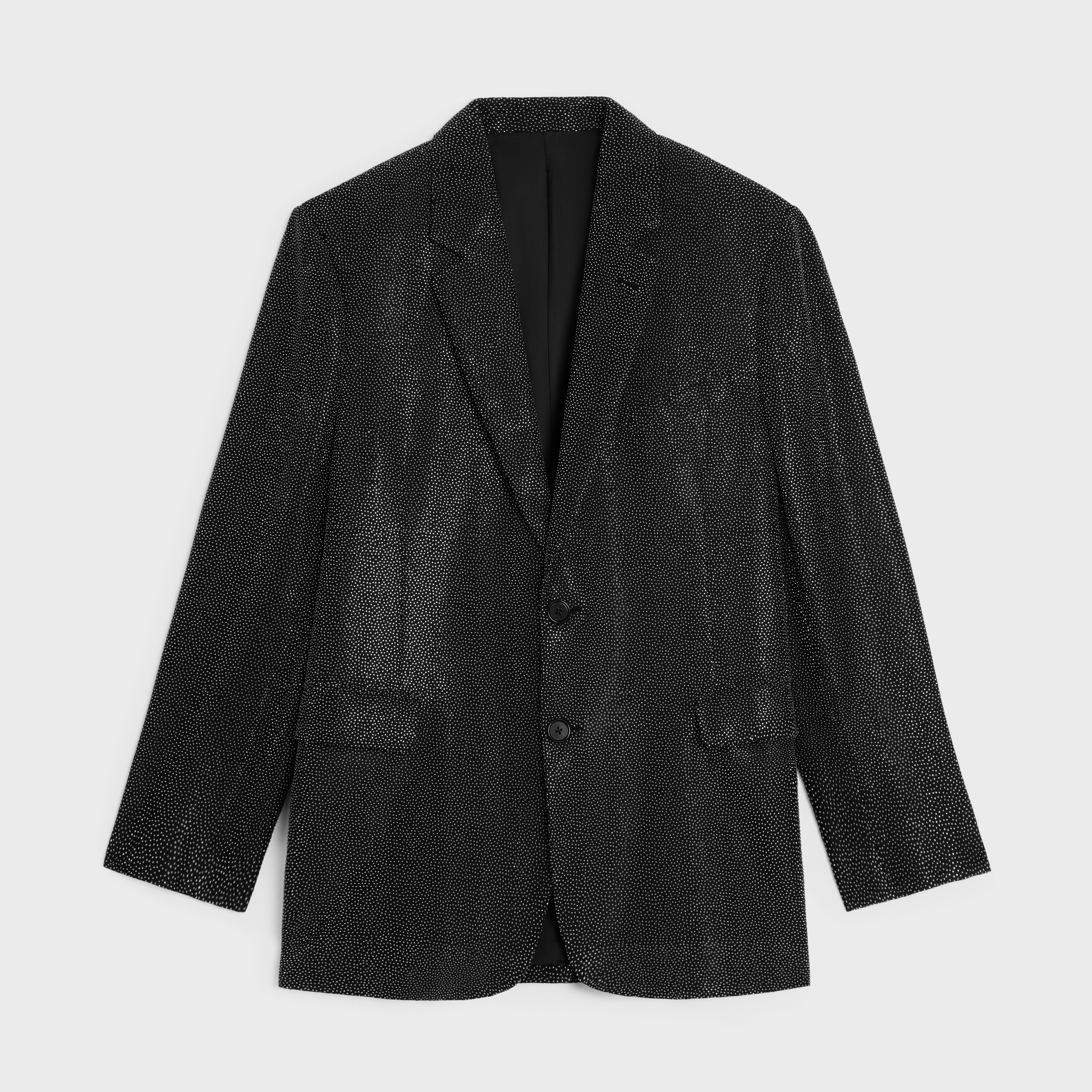 boxy jacket with studs in wool gabardine - 1