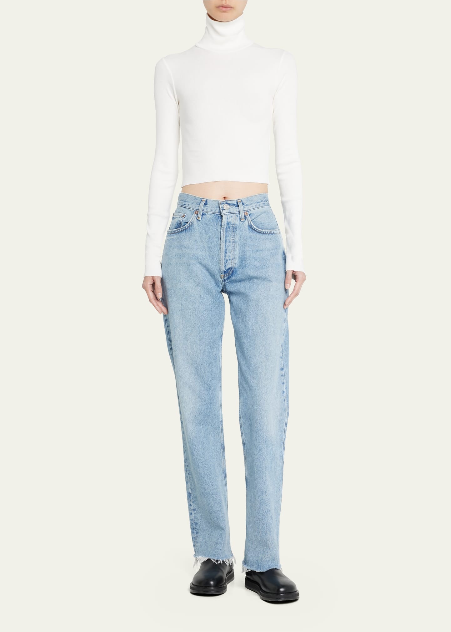 Cropped Fitted Turtleneck Top - 2