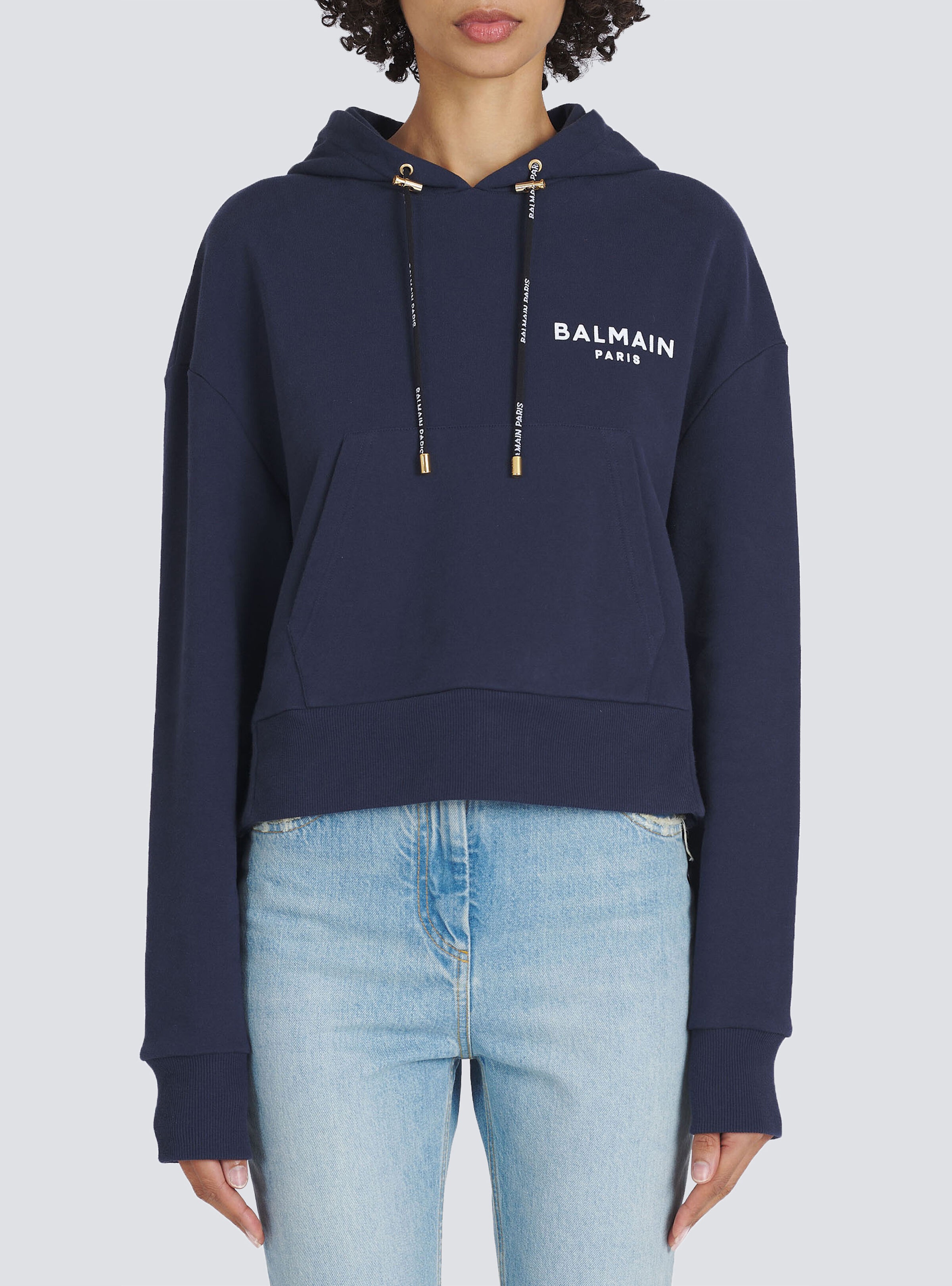 Eco-designed cotton sweatshirt with flocked Balmain logo - 6