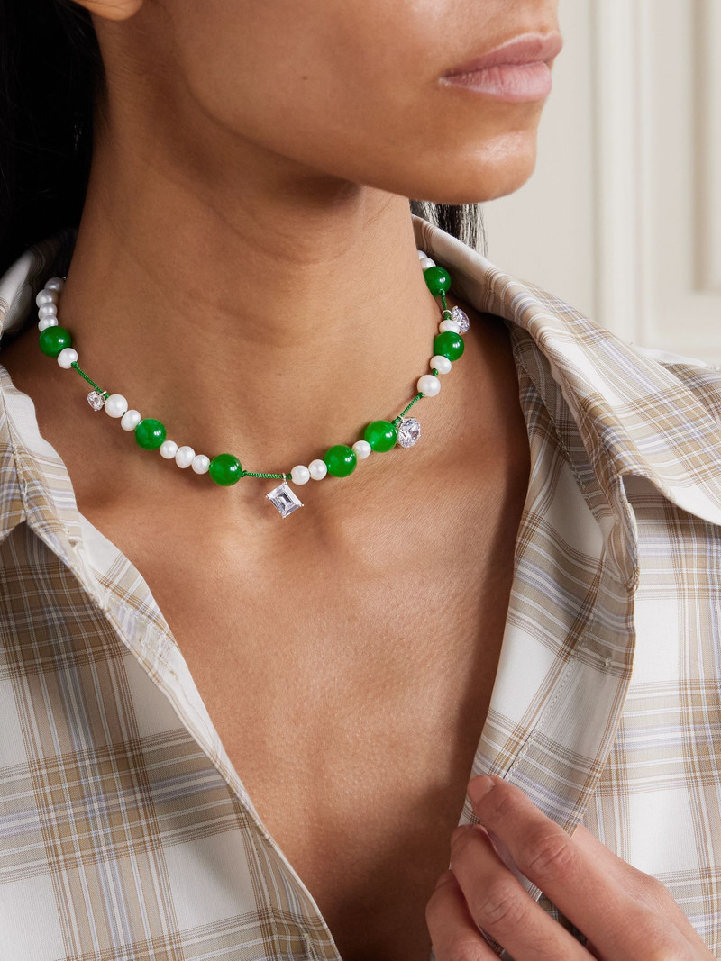 Completedworks Silver, cord, pearl, bead and crystal necklace Green outlook