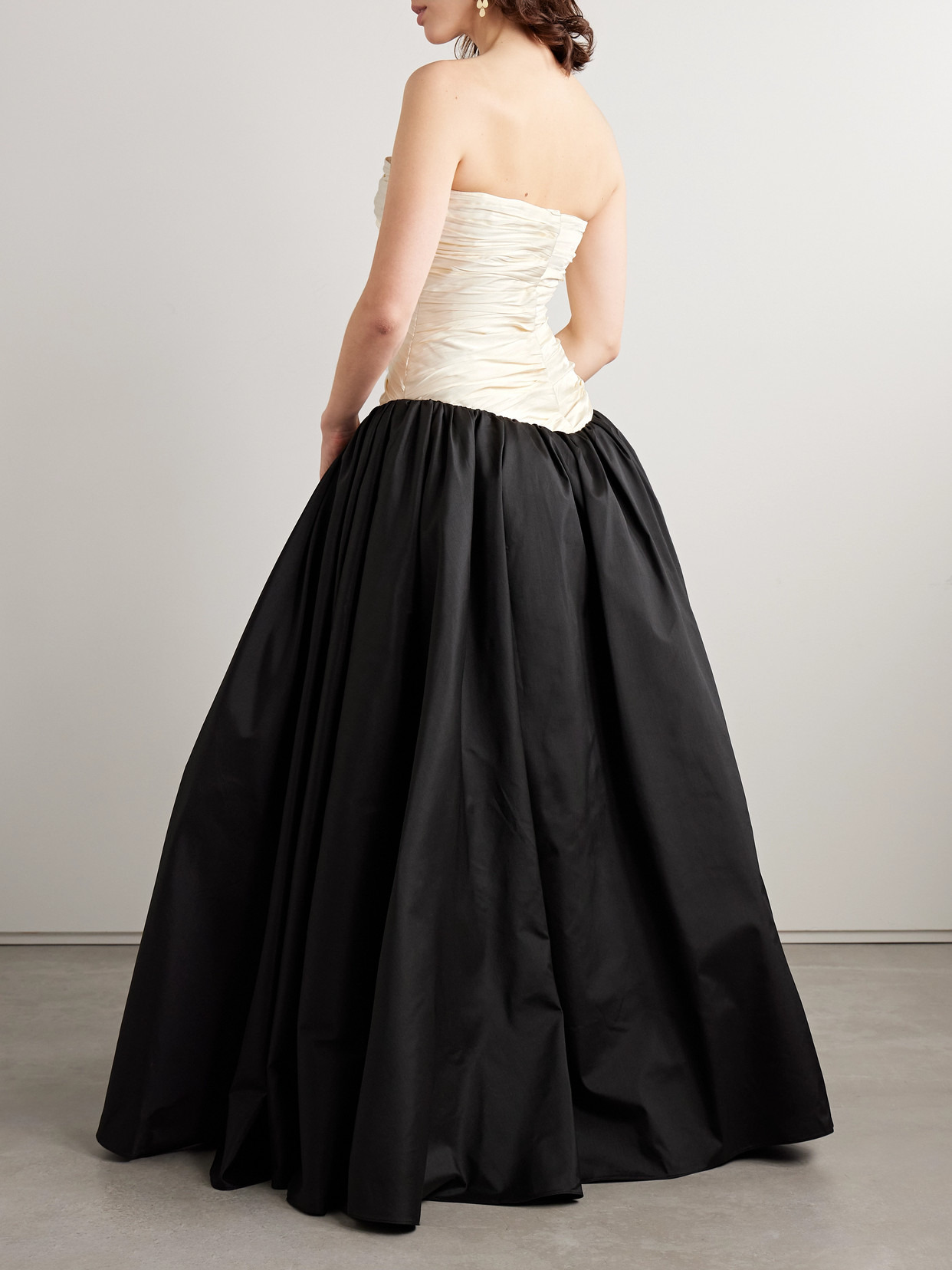 Strapless Two-tone Gathered Plissé-mikado And Taffeta Gown - 3