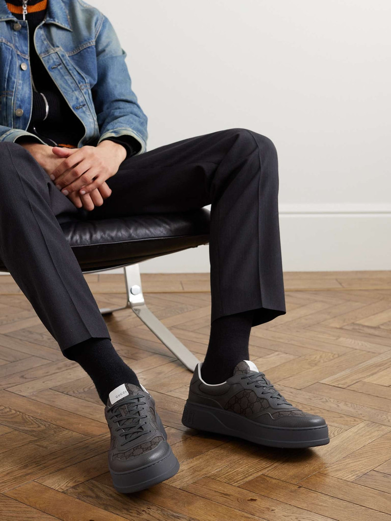GUCCI Monogrammed Canvas and Leather Sneakers outlook