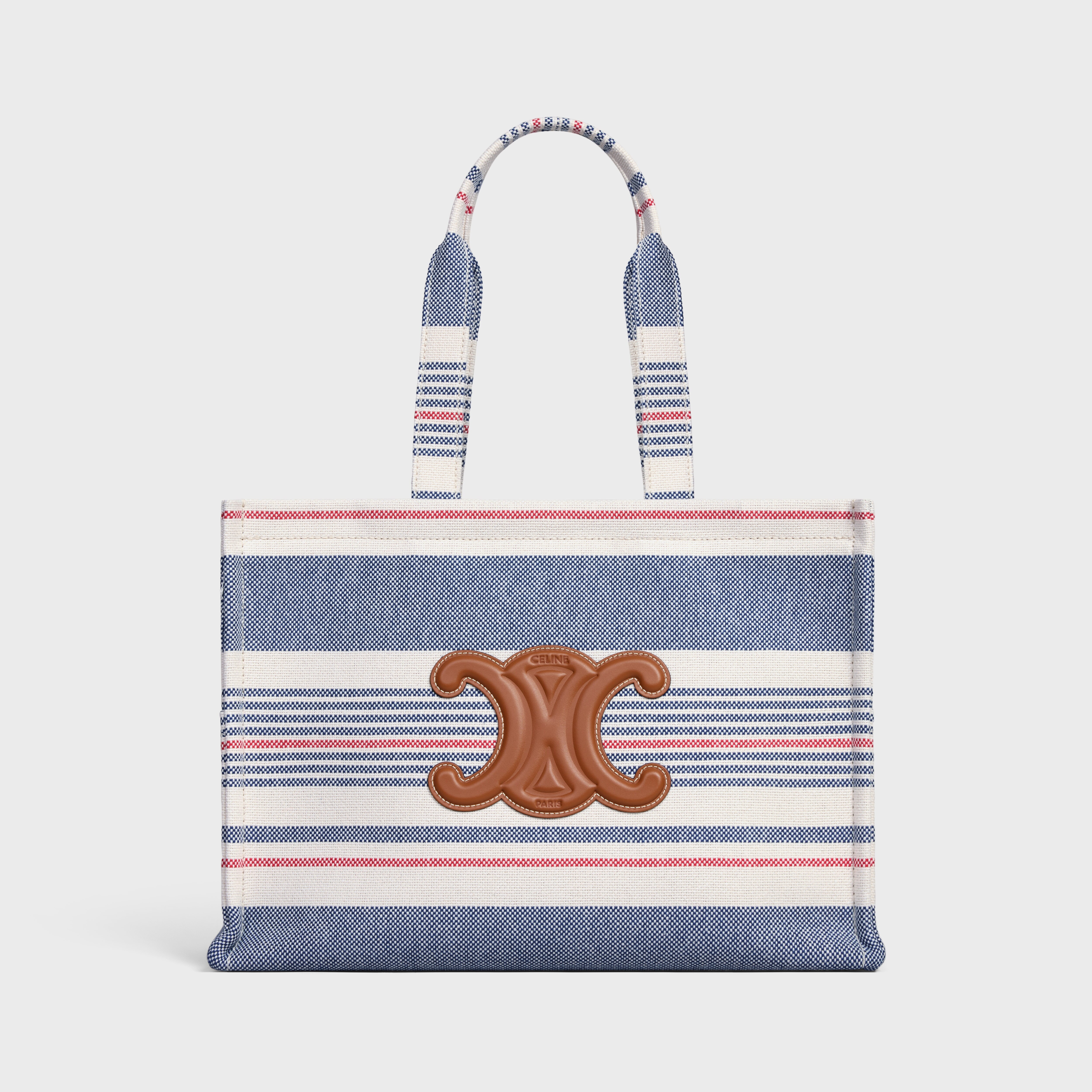 Large Cabas Thais in STRIPED TEXTILE AND CALFSKIN - 5