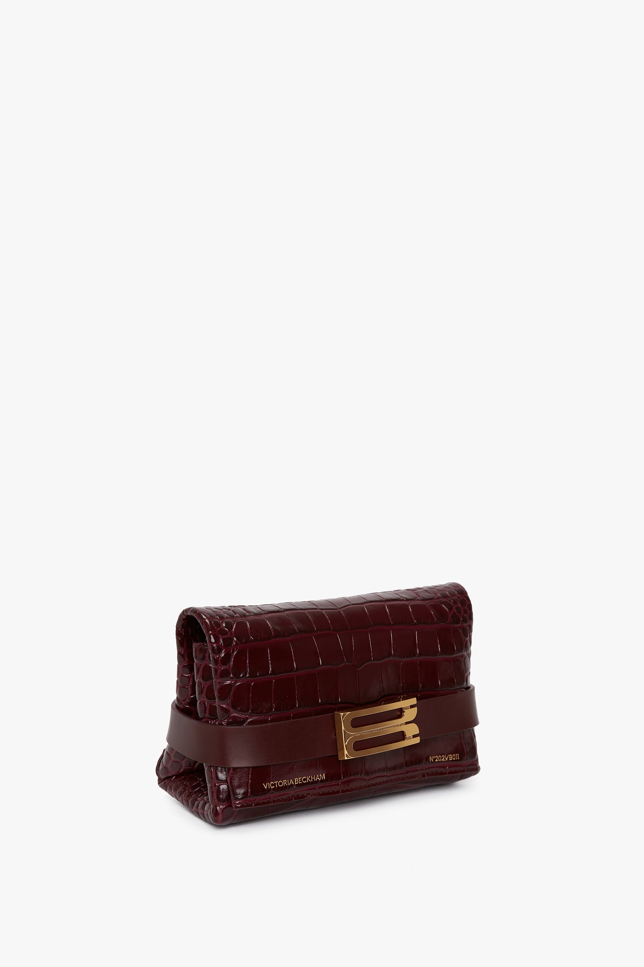 Exclusive Mini B Pouch Bag In Croc Embossed Burgundy Leather - 2
