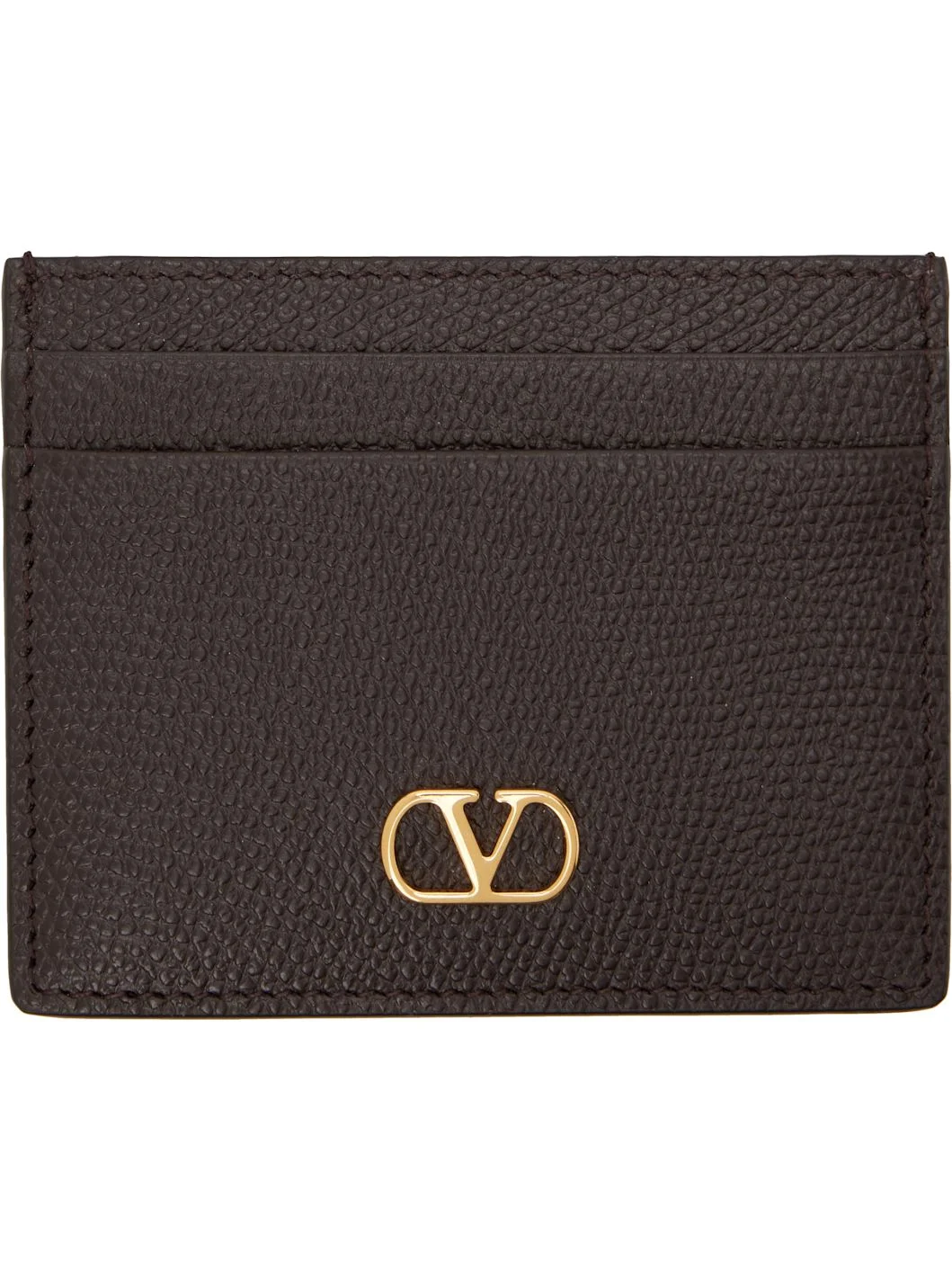 Brown VLogo Signature Grainy Calfskin Card Holder - 1