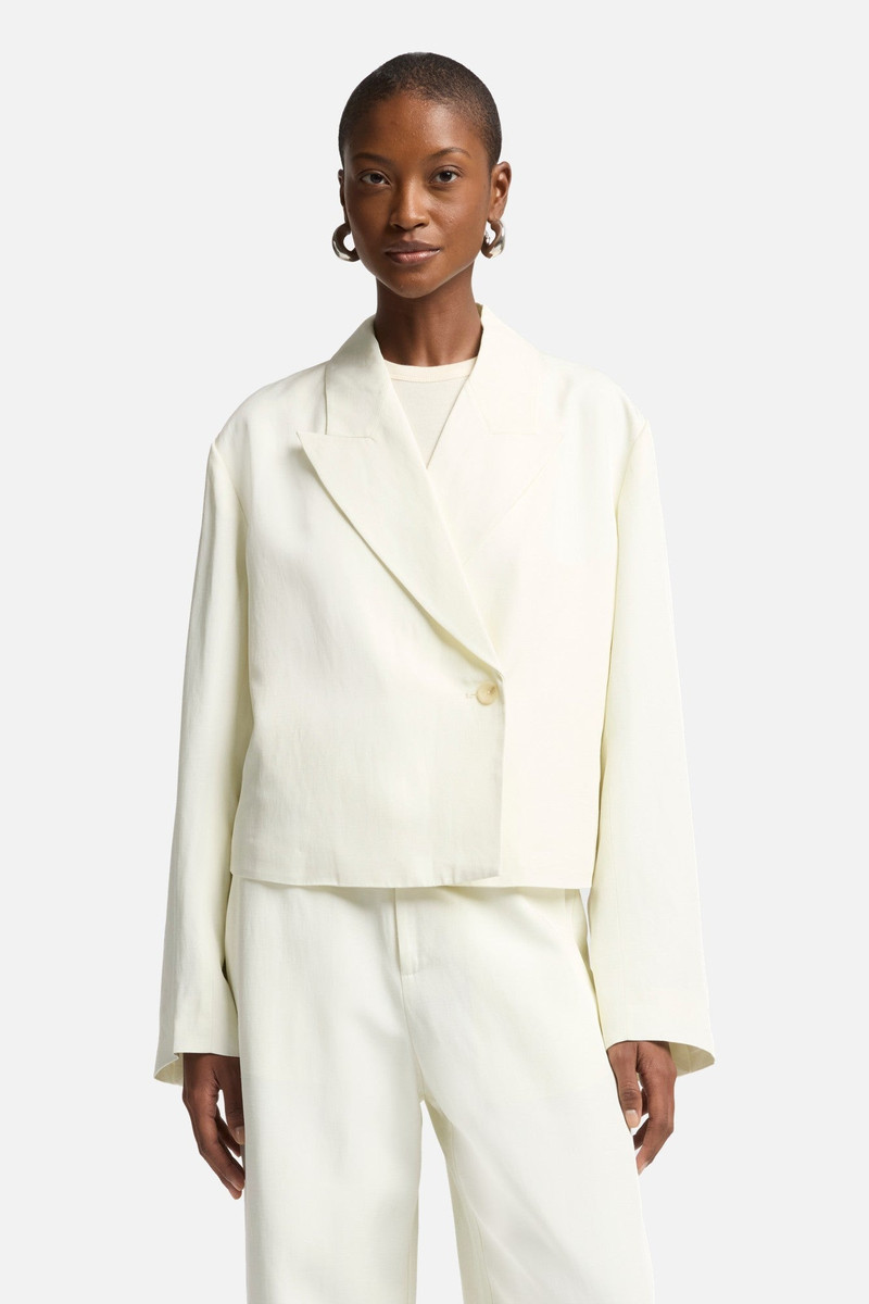 Cropped Linen Blend Blazer in Ivory 3