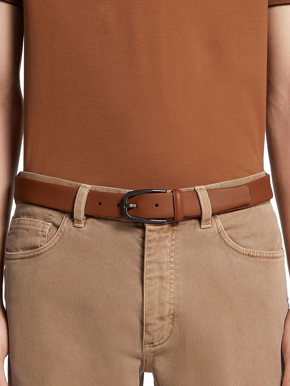 grained leather belt - 3