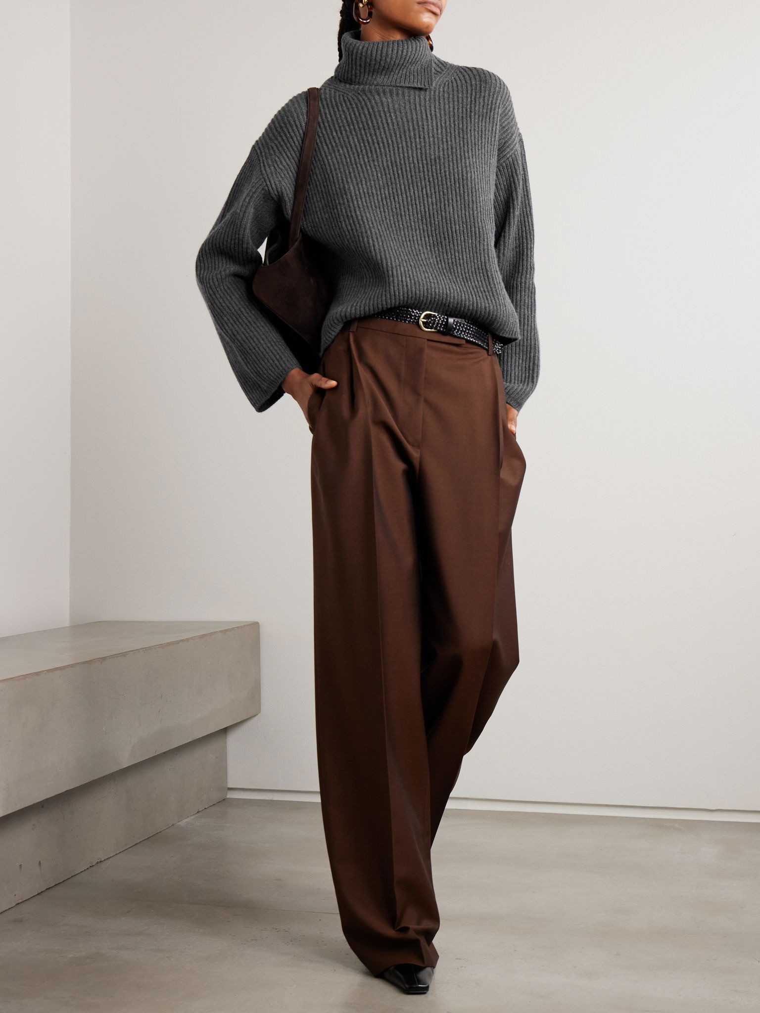 Ribbed wool, silk and cashmere-blend turtleneck sweater Charcoal - 2