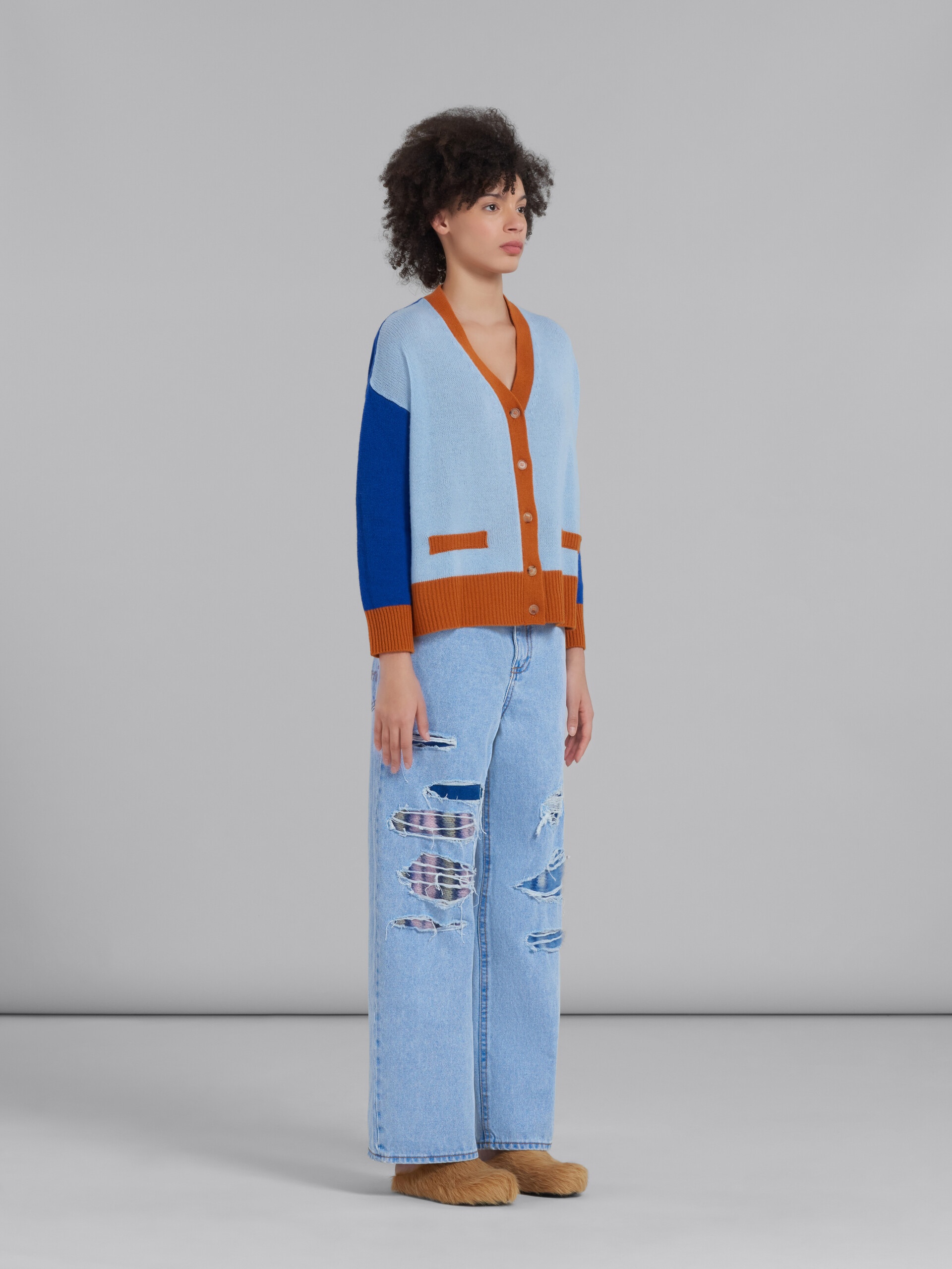 COLOR BLOCK WHITE LIGHT BLUE CASHMERE CARDIGAN - 5