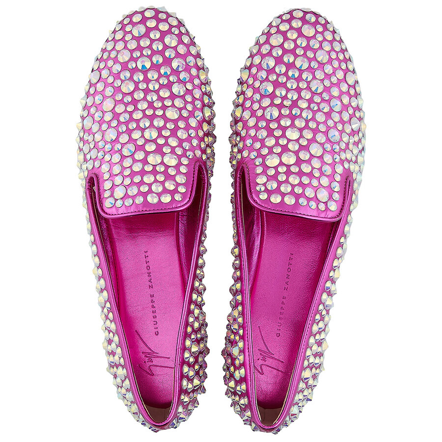 Giuseppe Zanotti Pink Rhinestone Embellised Loafers - 3