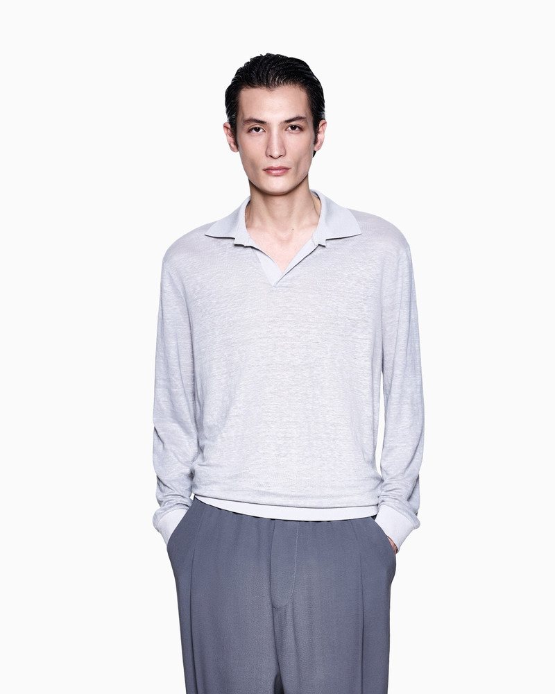GIORGIO ARMANI LONG-SLEEVED POLO SHIRT IN LINEN JERSEY outlook