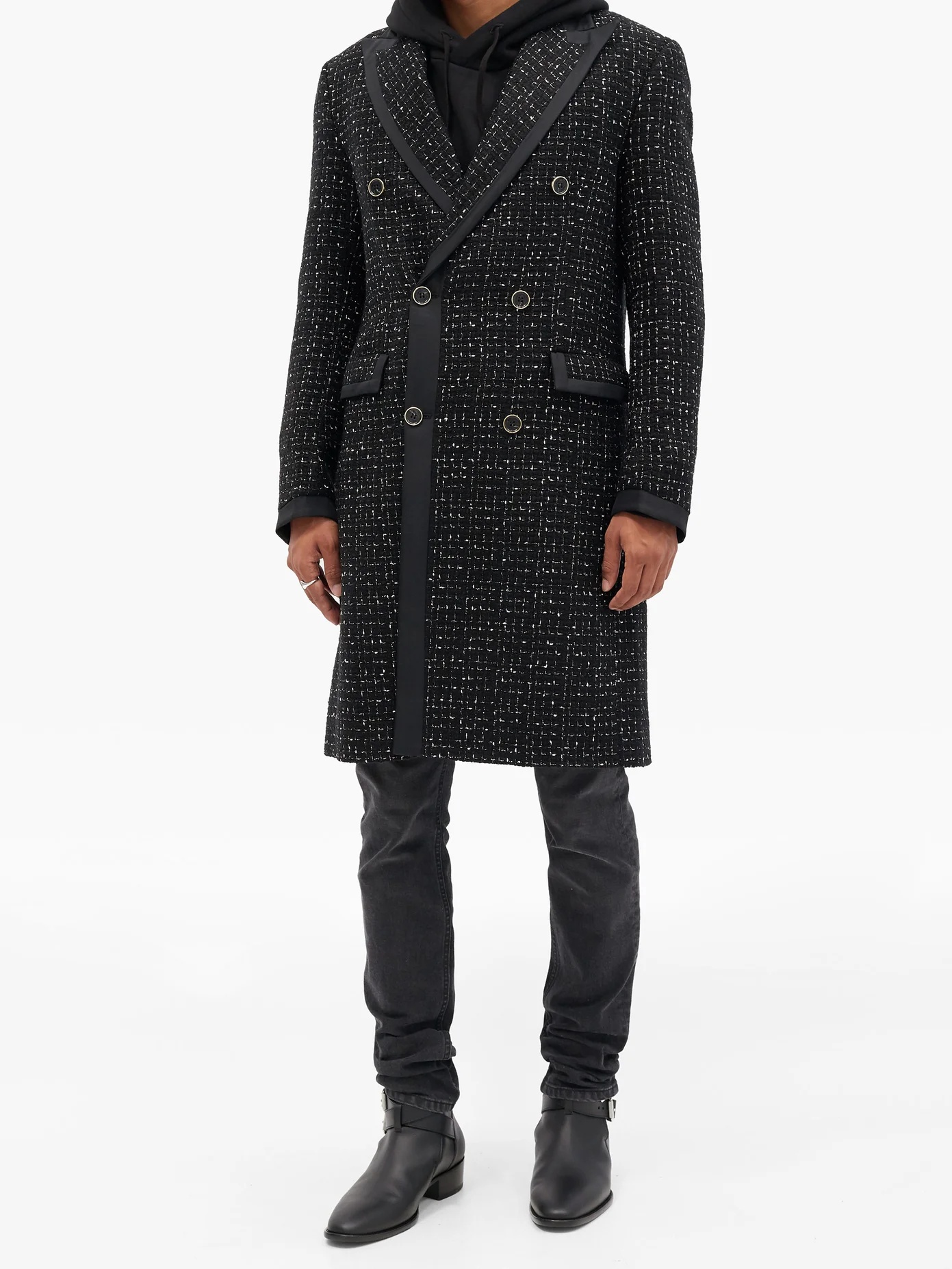 Satin-trimmed bouclé-tweed double-breasted coat - 2