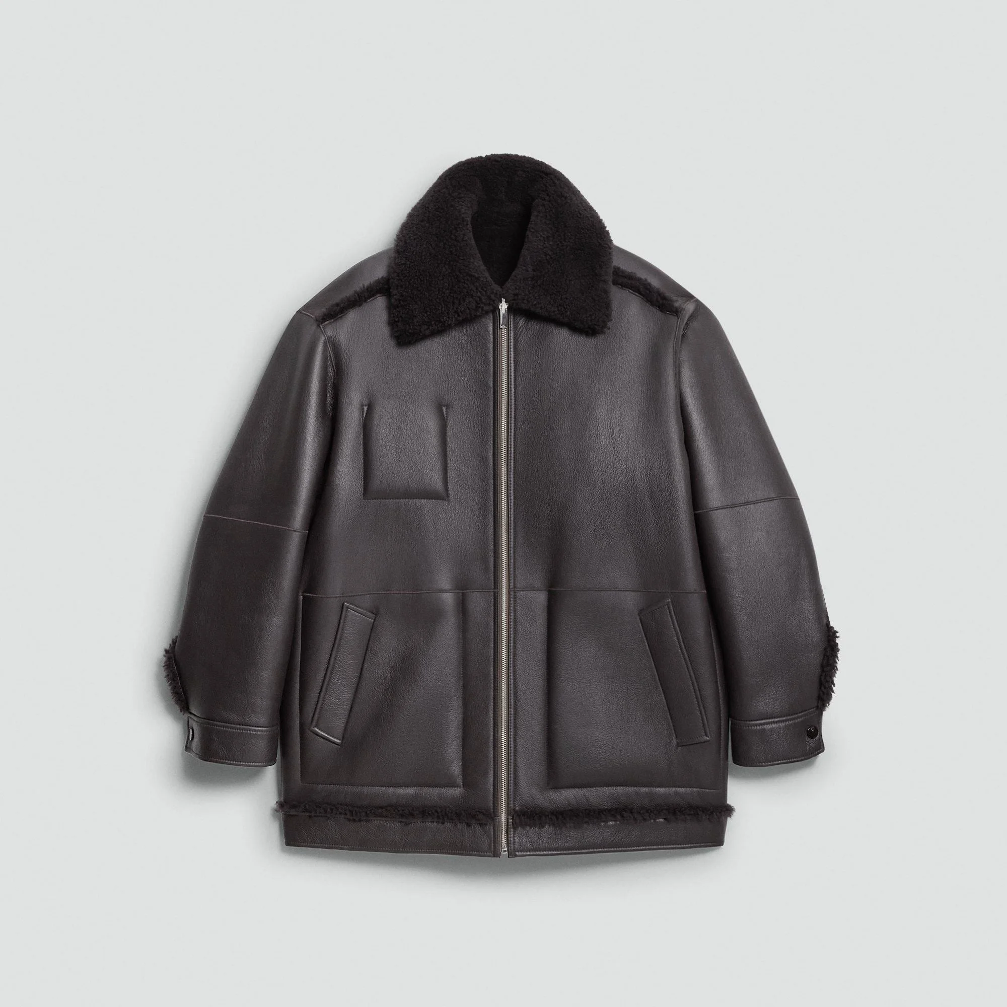 Reversible Cocoon Coat in Shearling - 1