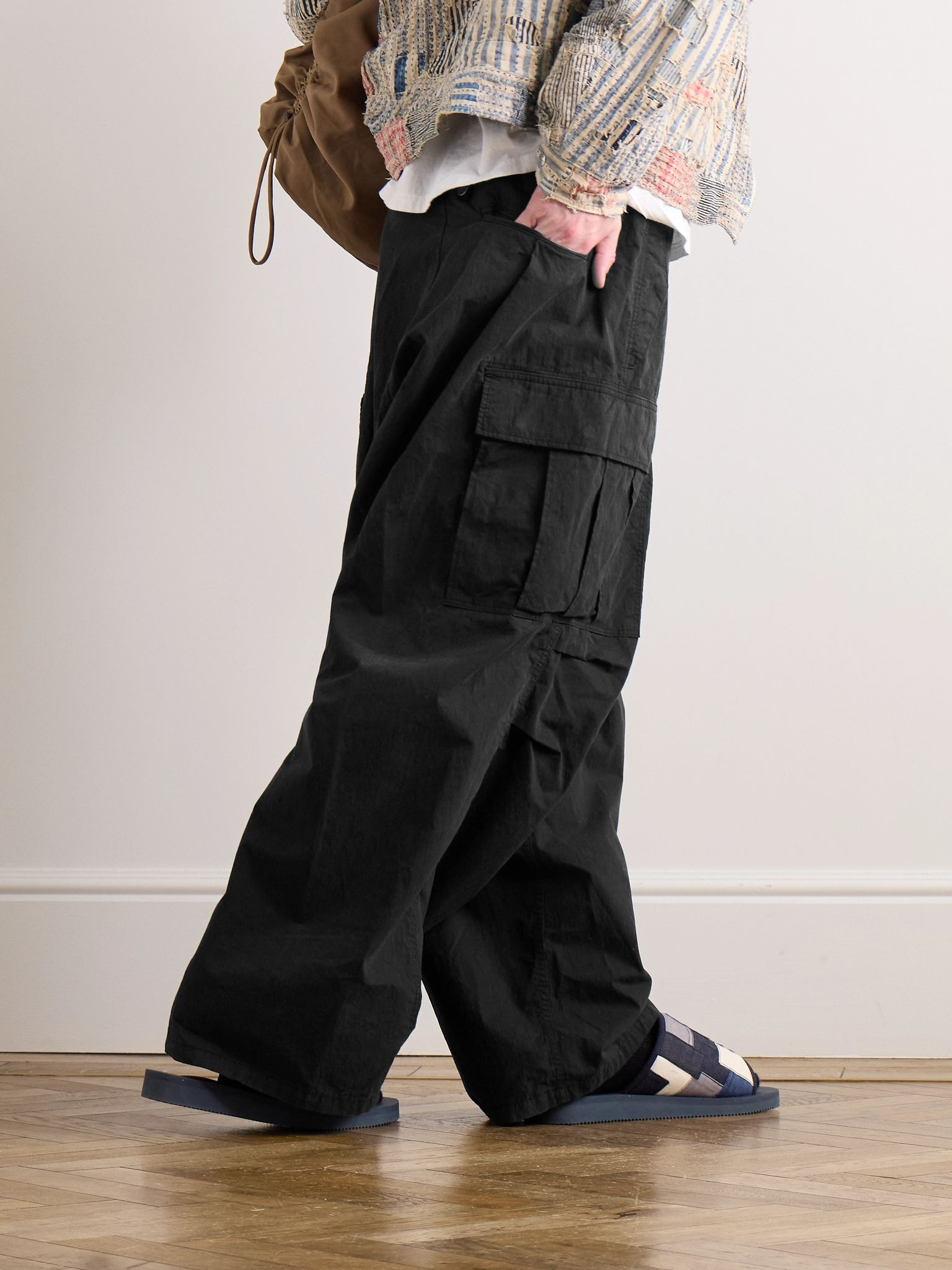 Jumbo Wide-Leg Cotton-Blend Ripstop Cargo Trousers Black - 3