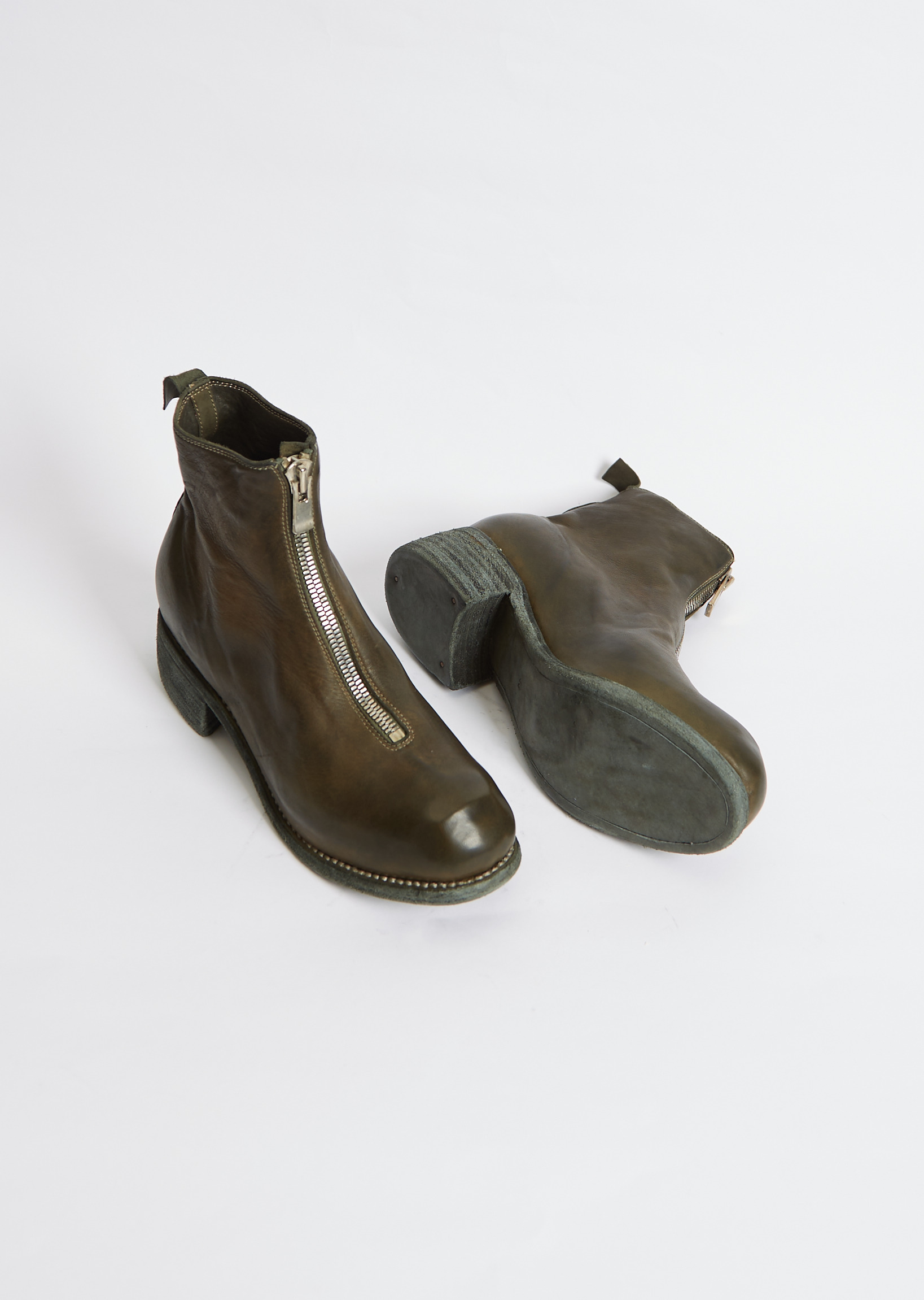 Leather Front Zip Boot PL1— Green - 4