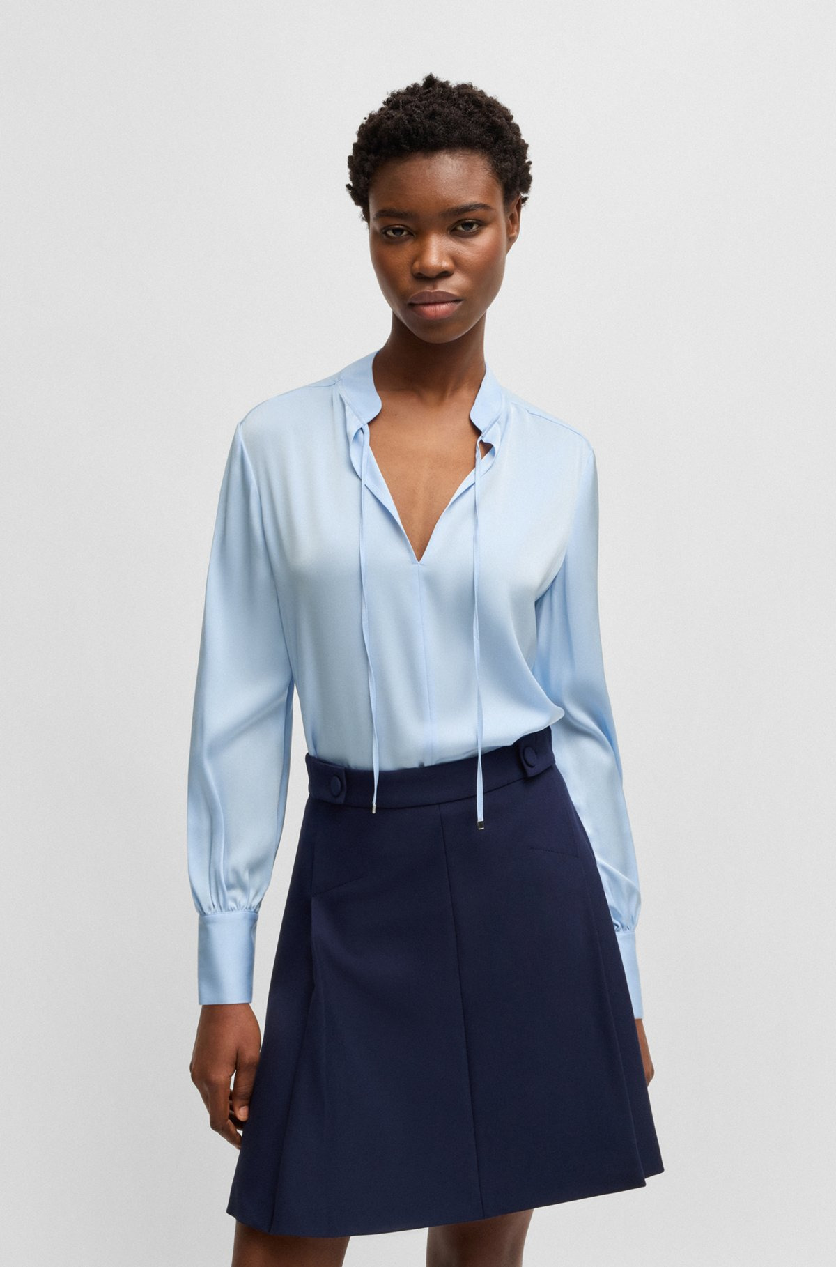 RELAXED-FIT BLOUSE IN STRETCH SILK WITH KEYHOLE NECKLINE - 2
