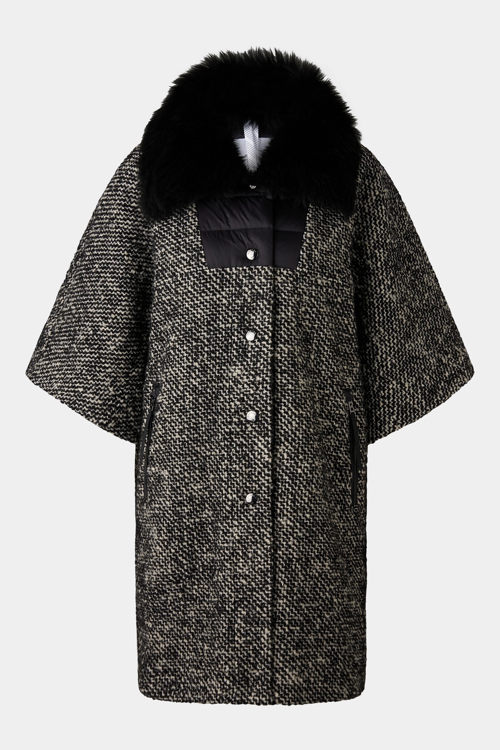 Gwen Bouclé and down cape in Black/Off-white - 1