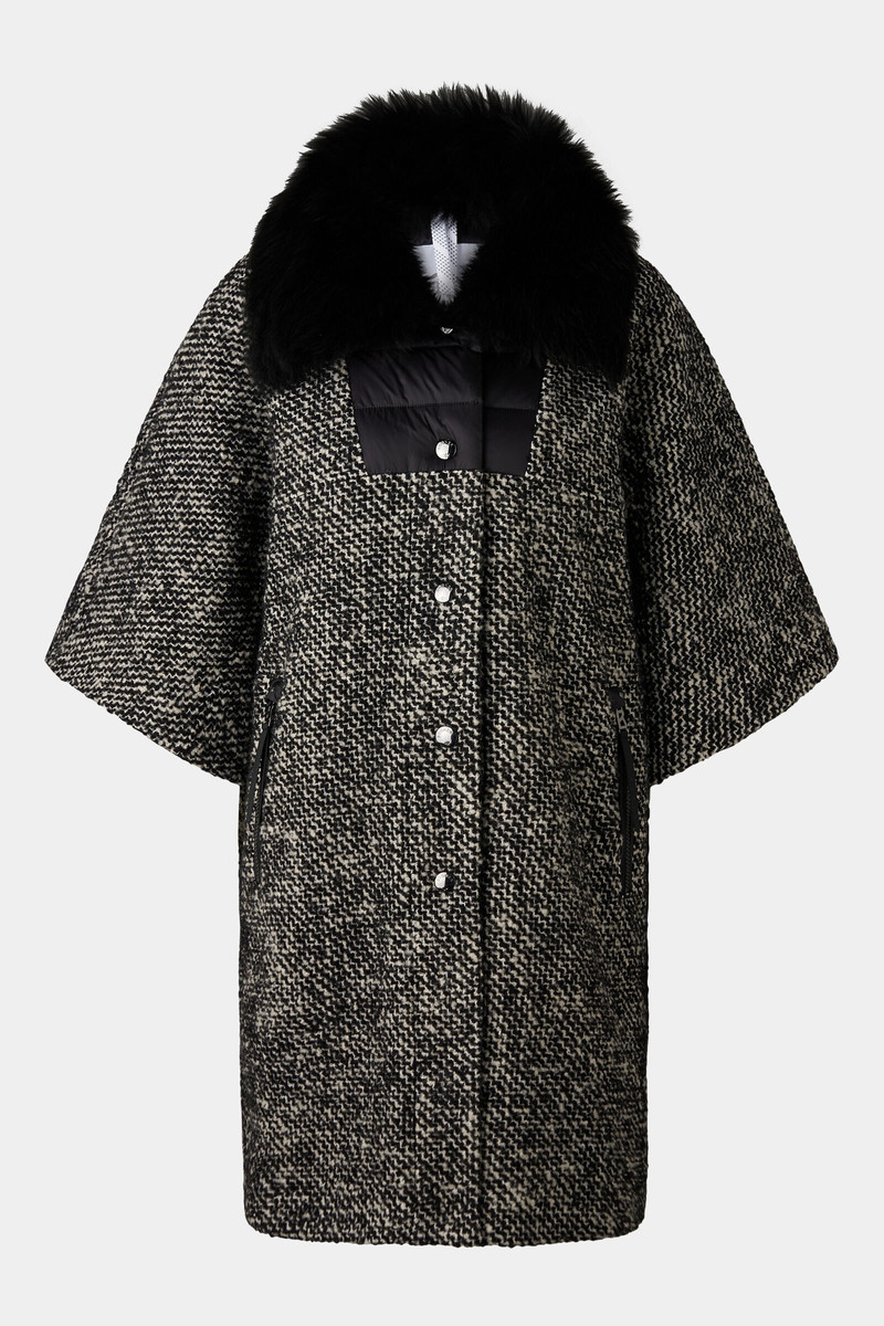 Gwen Bouclé and down cape in Black/Off-white 1
