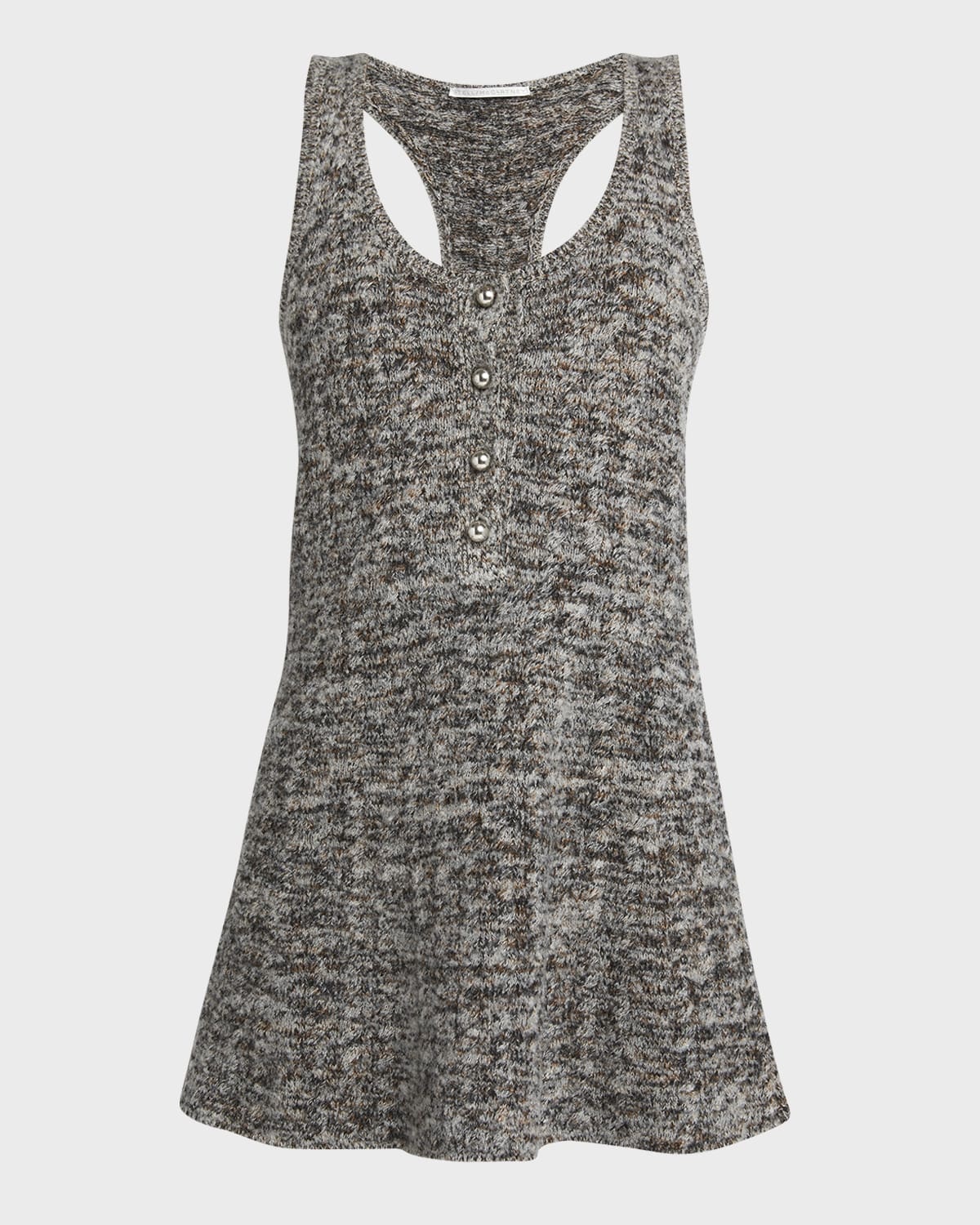 Button-Front Heathered Knit Racerback Mini Dress - 1