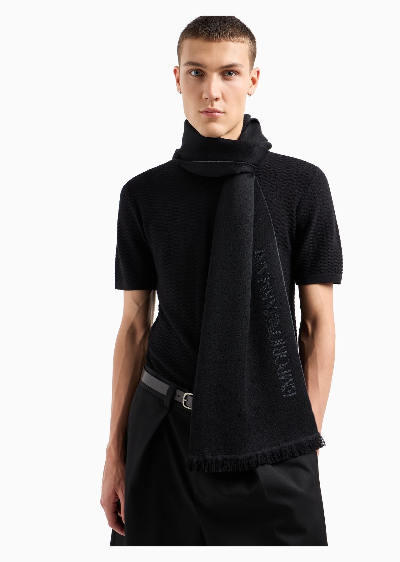 Wool scarf with jacquard logo lettering - 3