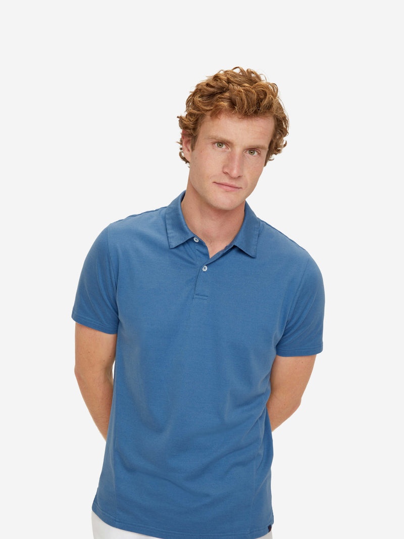 Men's Polo Shirt Ramsay 3 Pique Cotton Tencel Blue - 2