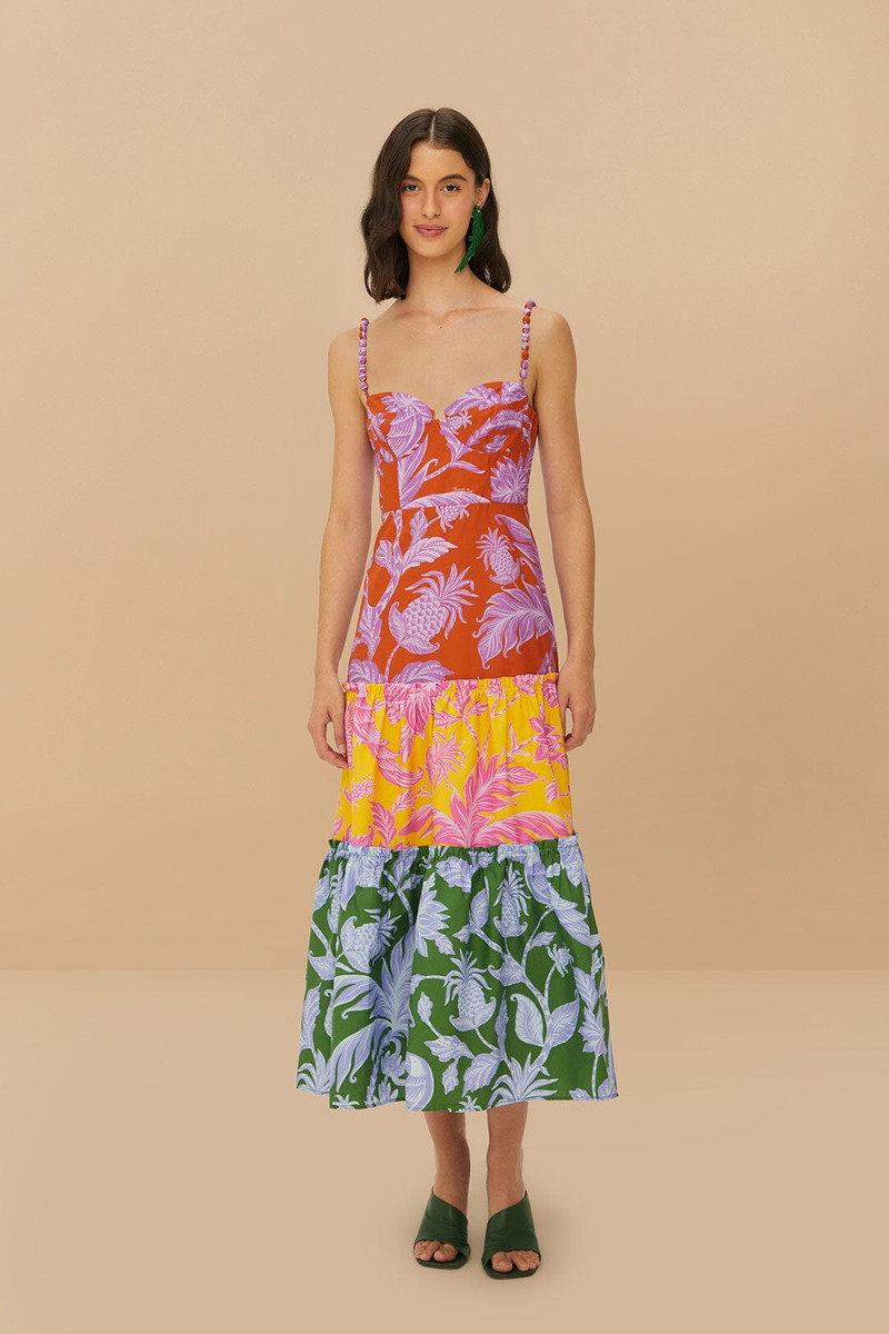 Mixed Tropical Swing Sleeveless Midi Dress 1