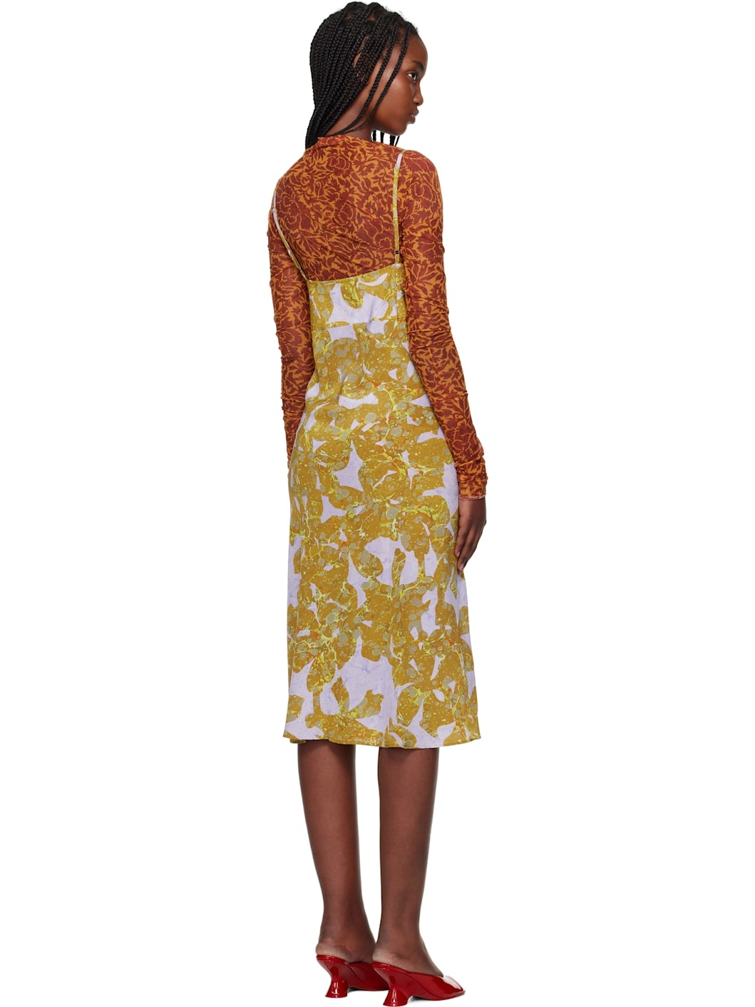 Yellow & Purple Sheer Midi Dress - 3