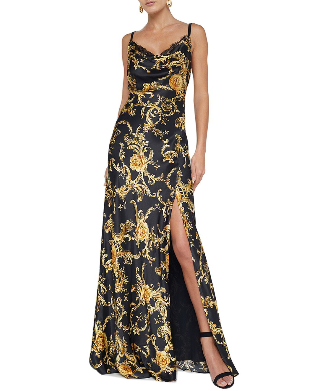 L'AGENCE Venice Cowl Lace Neck Silk Gown - 1