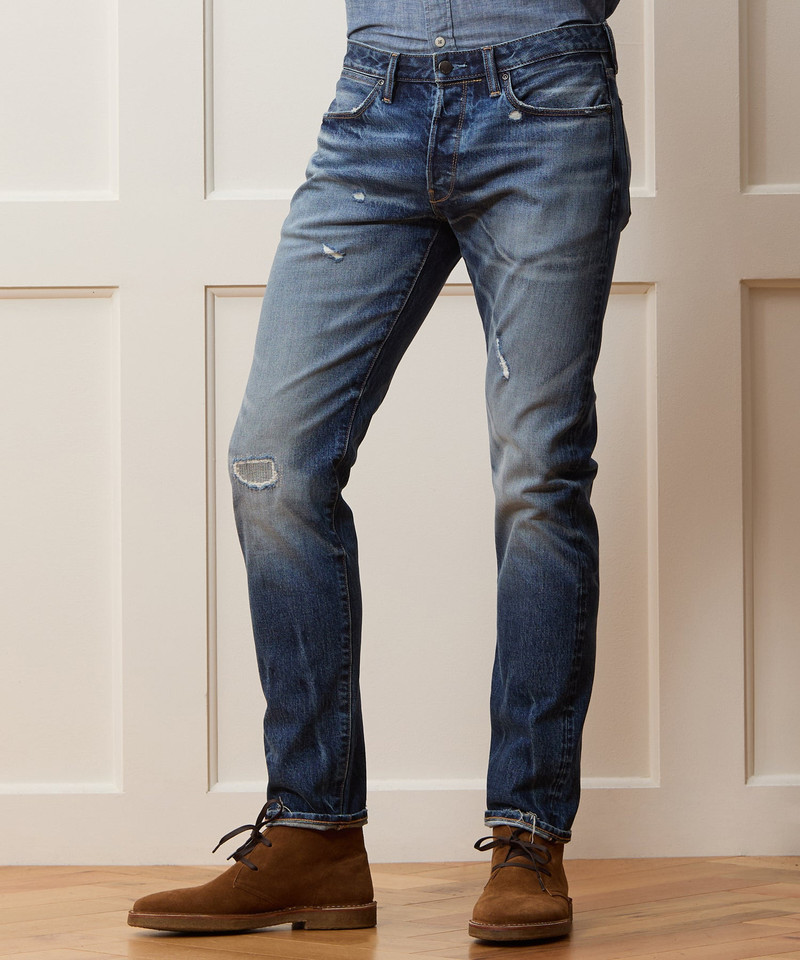 TODD SNYDER Slim Japanese Selvedge Stretch Jean in Distressed Wash outlook