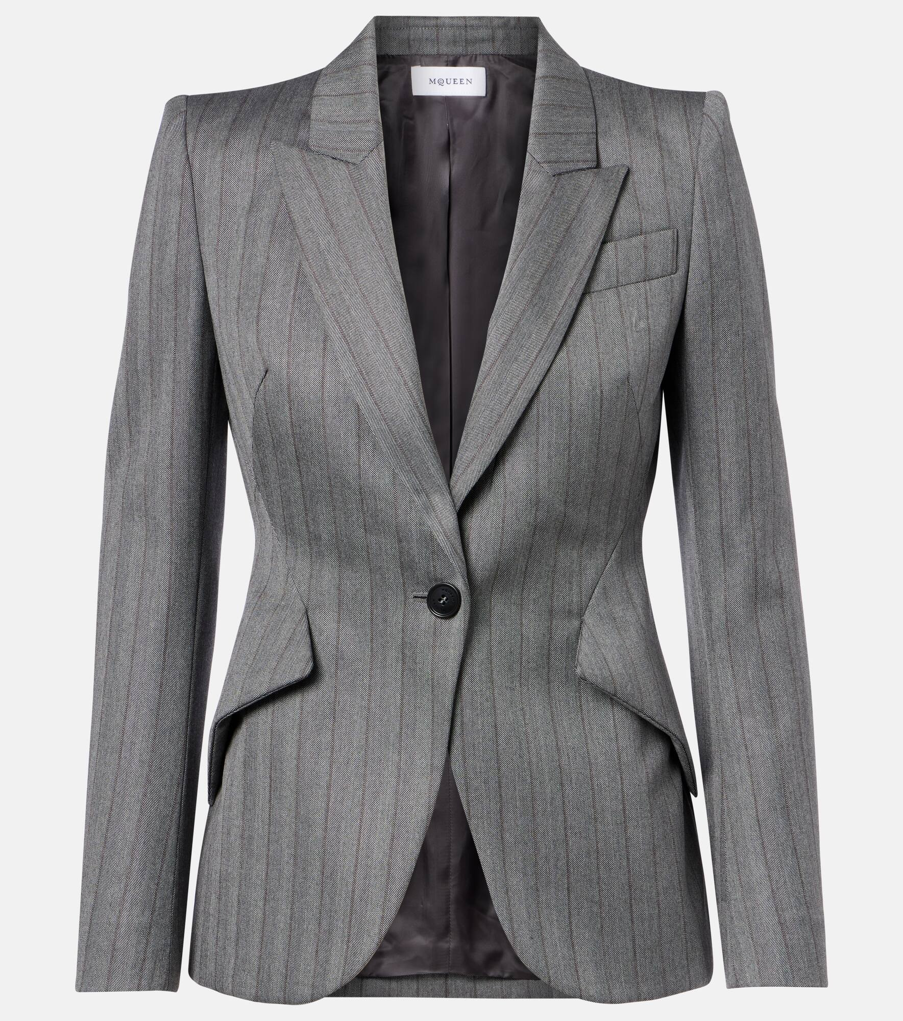 Herringbone pinstripe wool blazer - 1