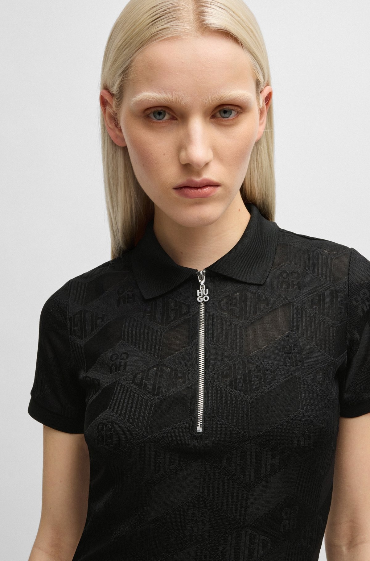 JACQUARD-KNIT DRESS WITH LOGO-ZIP PLACKET - 4