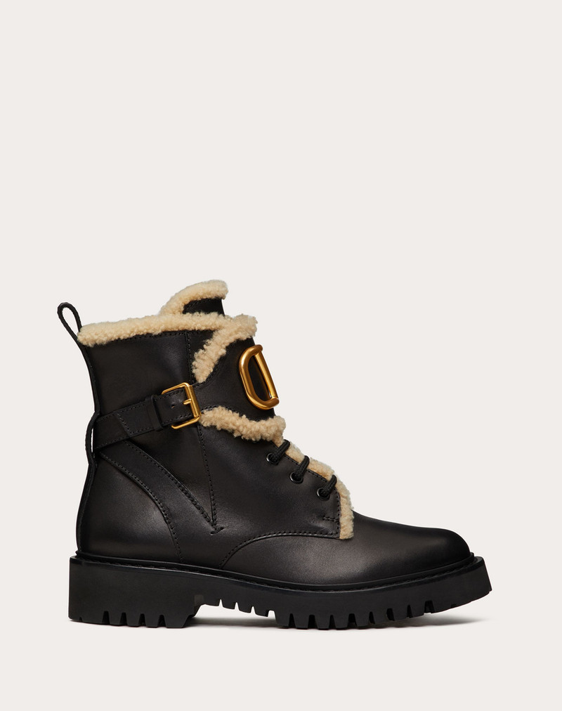 VLogo Signature Calfskin and Shearling Combat Boot 35 mm 1