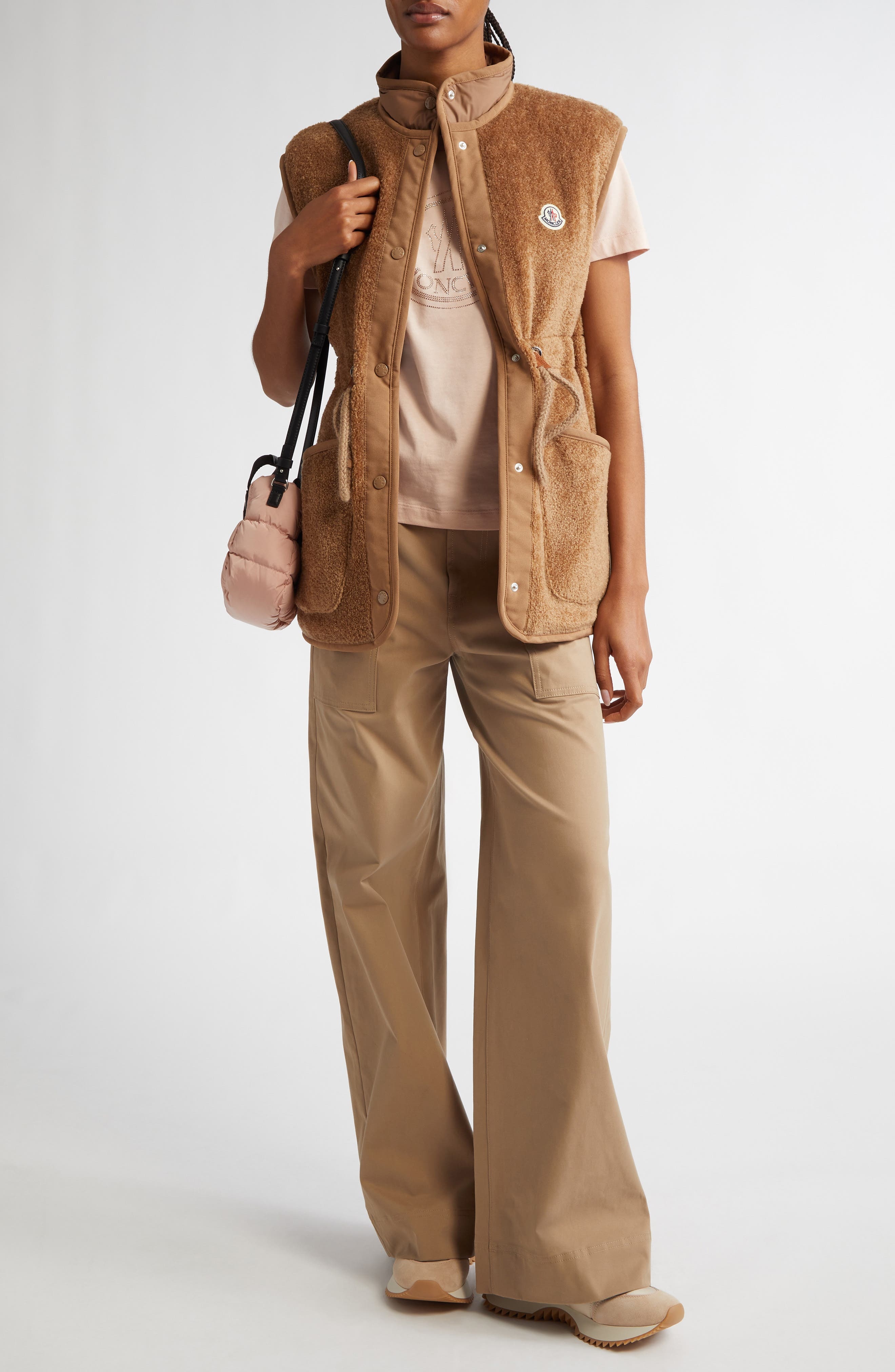 Moncler Cotton Stretch Gabardine Wide Leg Pants in Beige at Nordstrom - 2