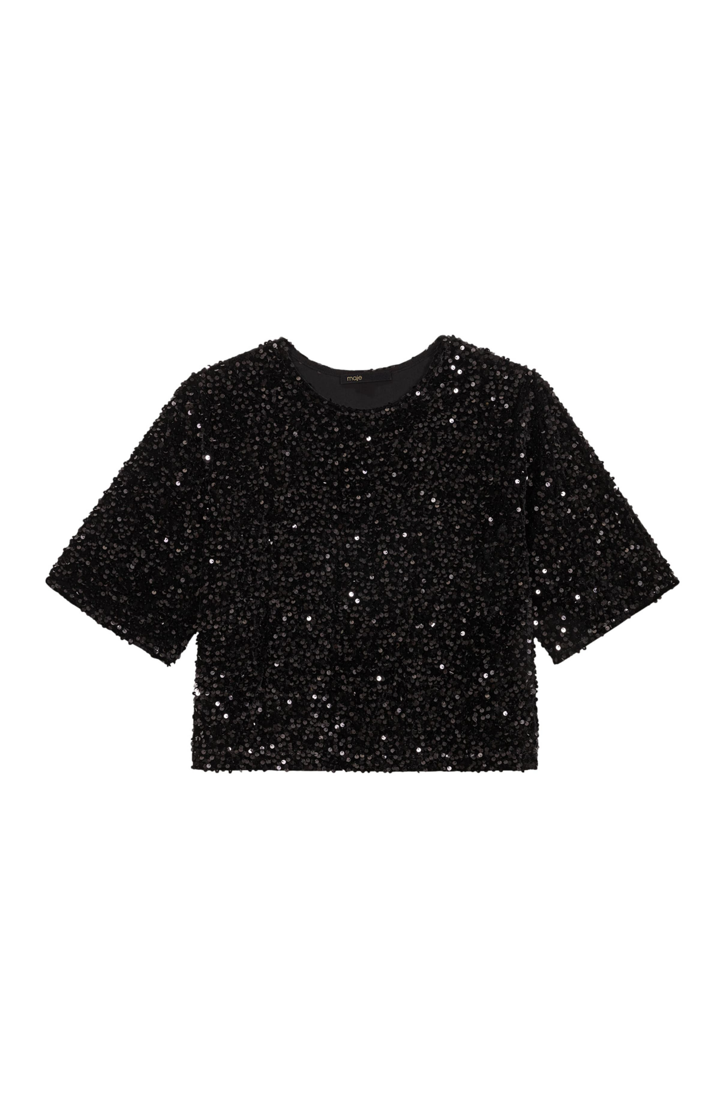 maje Sequinned velvet top in Black at Nordstrom - 8