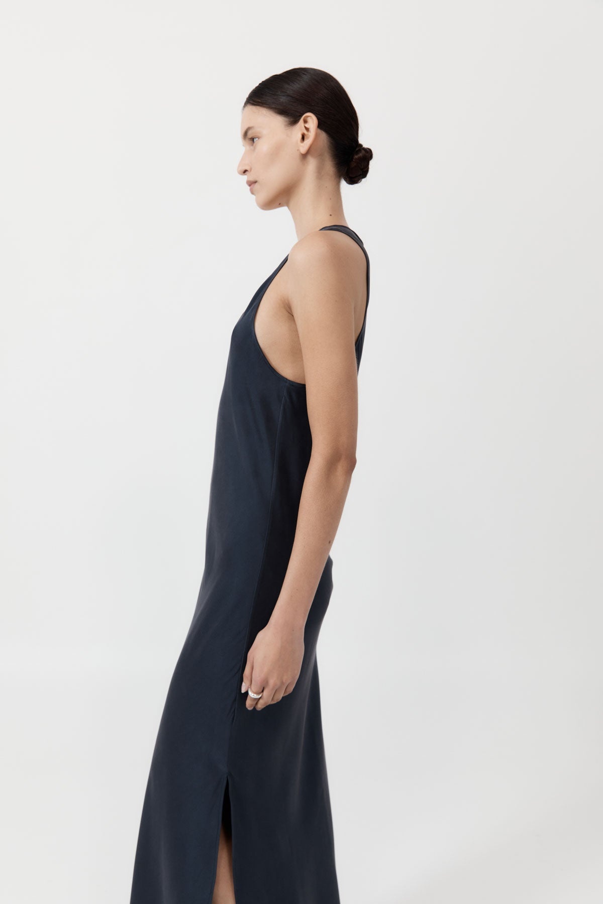 Soft Silk Bias Tank Dress - Inkwell - 5