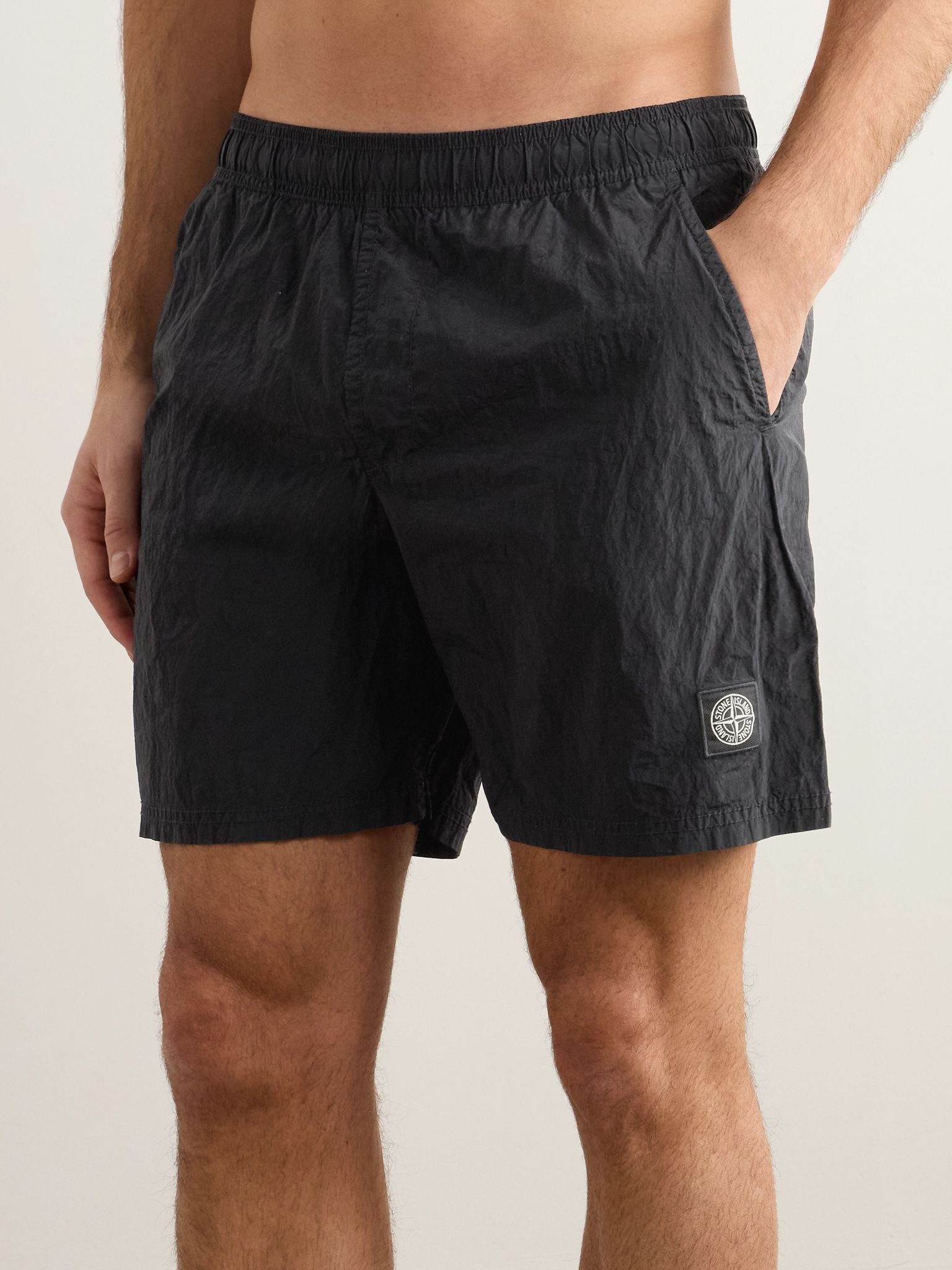 Straight-Leg Mid-Length Logo-Appliquéd Nylon Metal Swim Shorts Black - 2