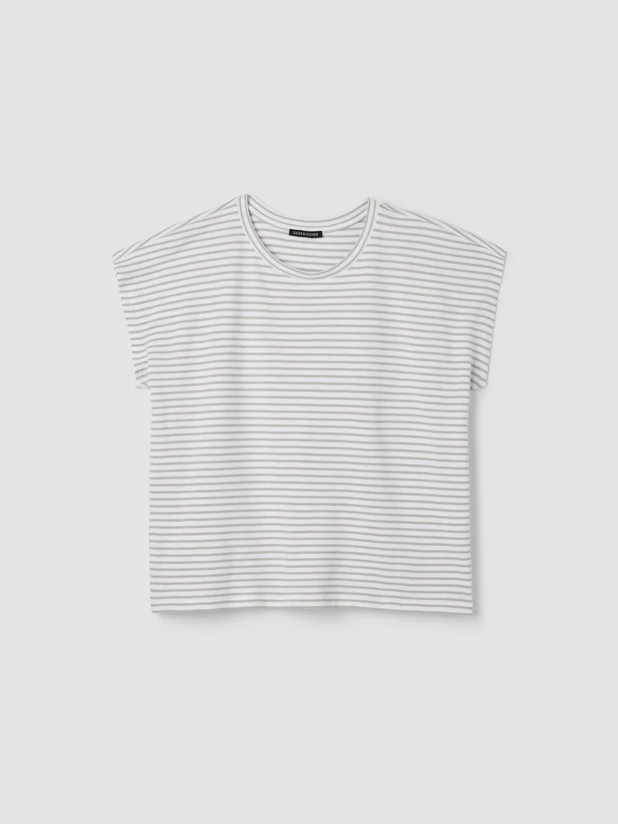 Striped Organic Cotton Slub Crew Neck Tee - 1