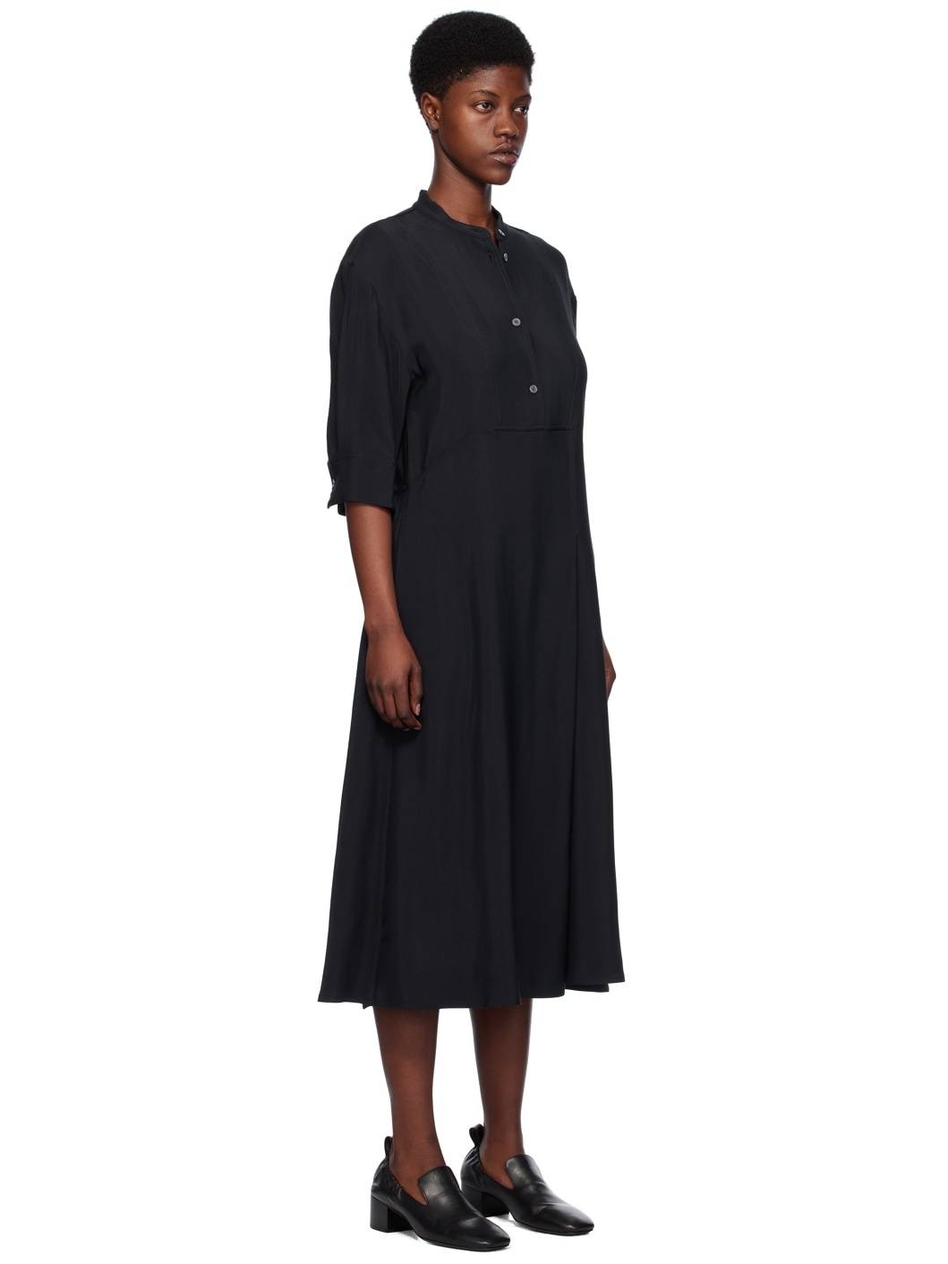 Navy Half Placket Midi Dress - 2