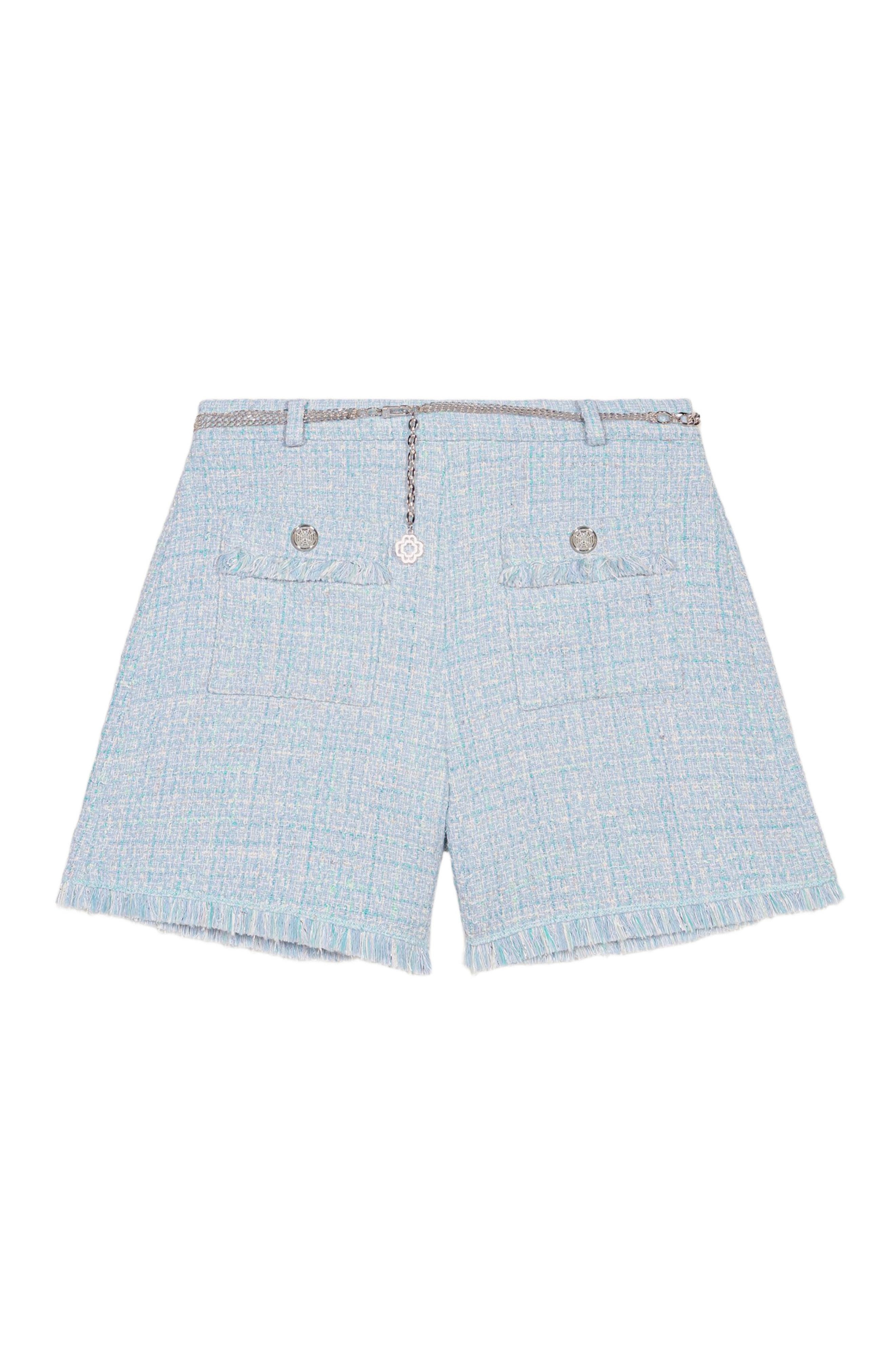 maje Tweed shorts with belt in Blue Sky at Nordstrom - 1