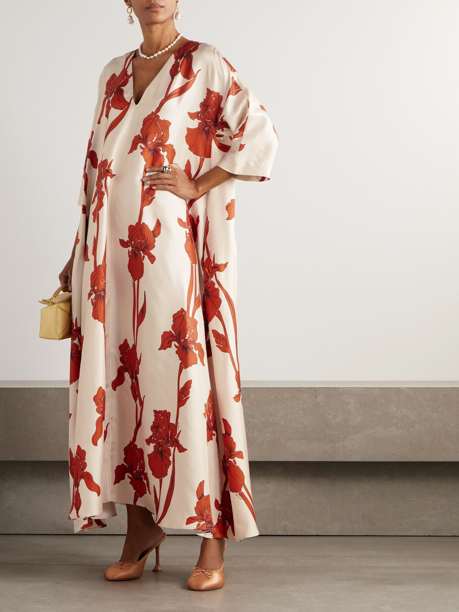 Muumuu floral-print silk-twill maxi dress Ivory - 2