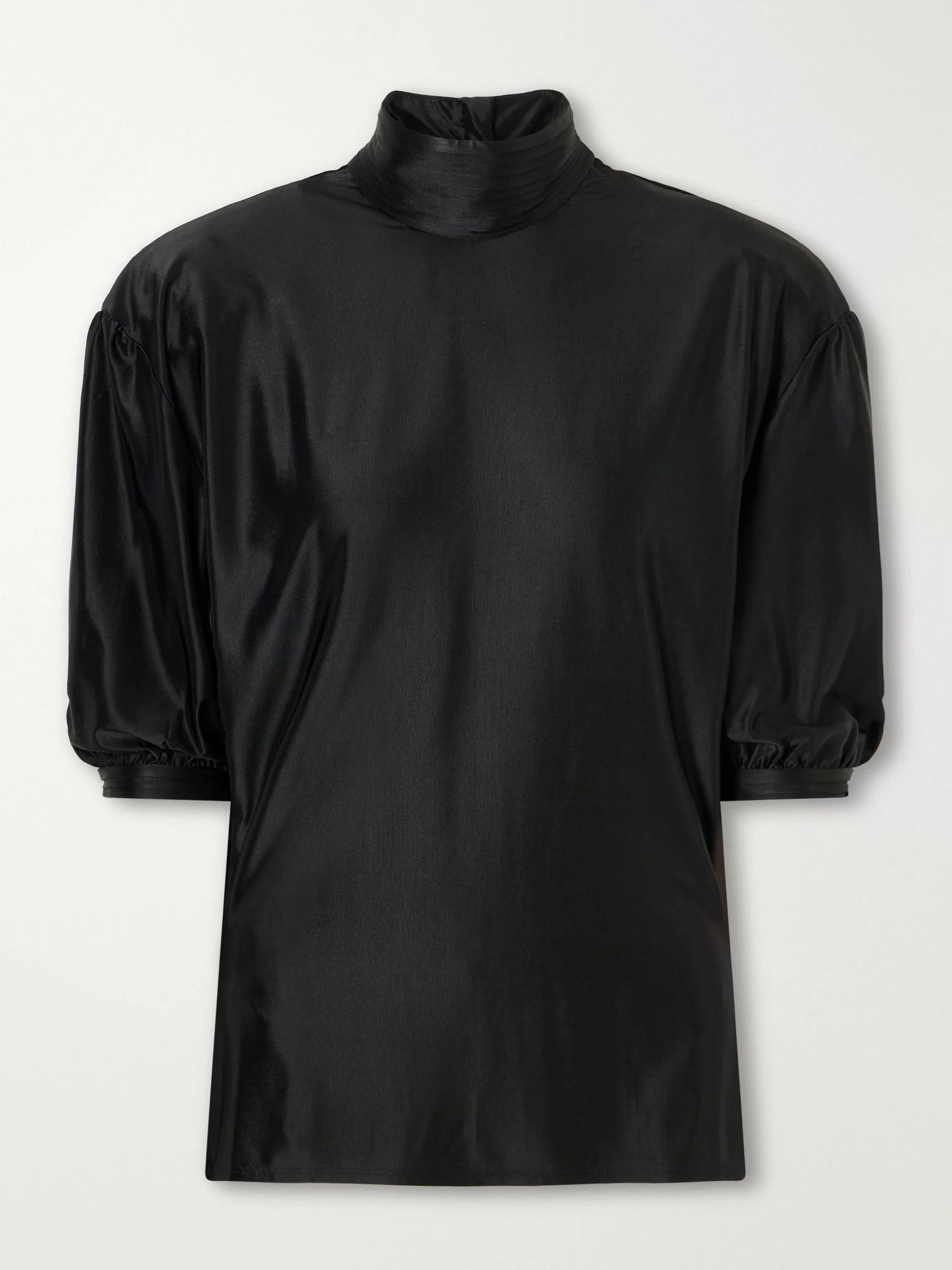 Stretch-satin turtleneck blouse Black - 1