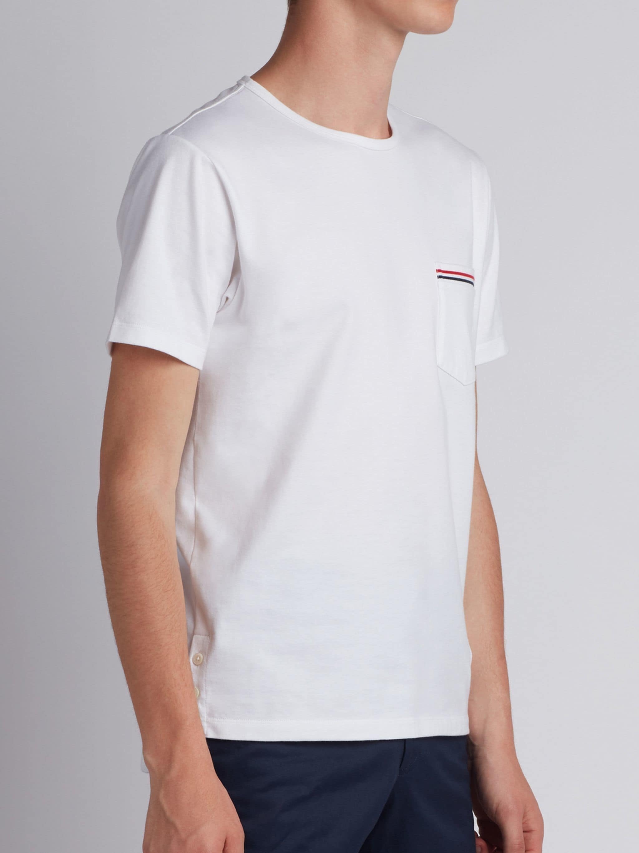 Whitemedium Weight Jersey Tipped Pocket Crew Neck Tee - 2