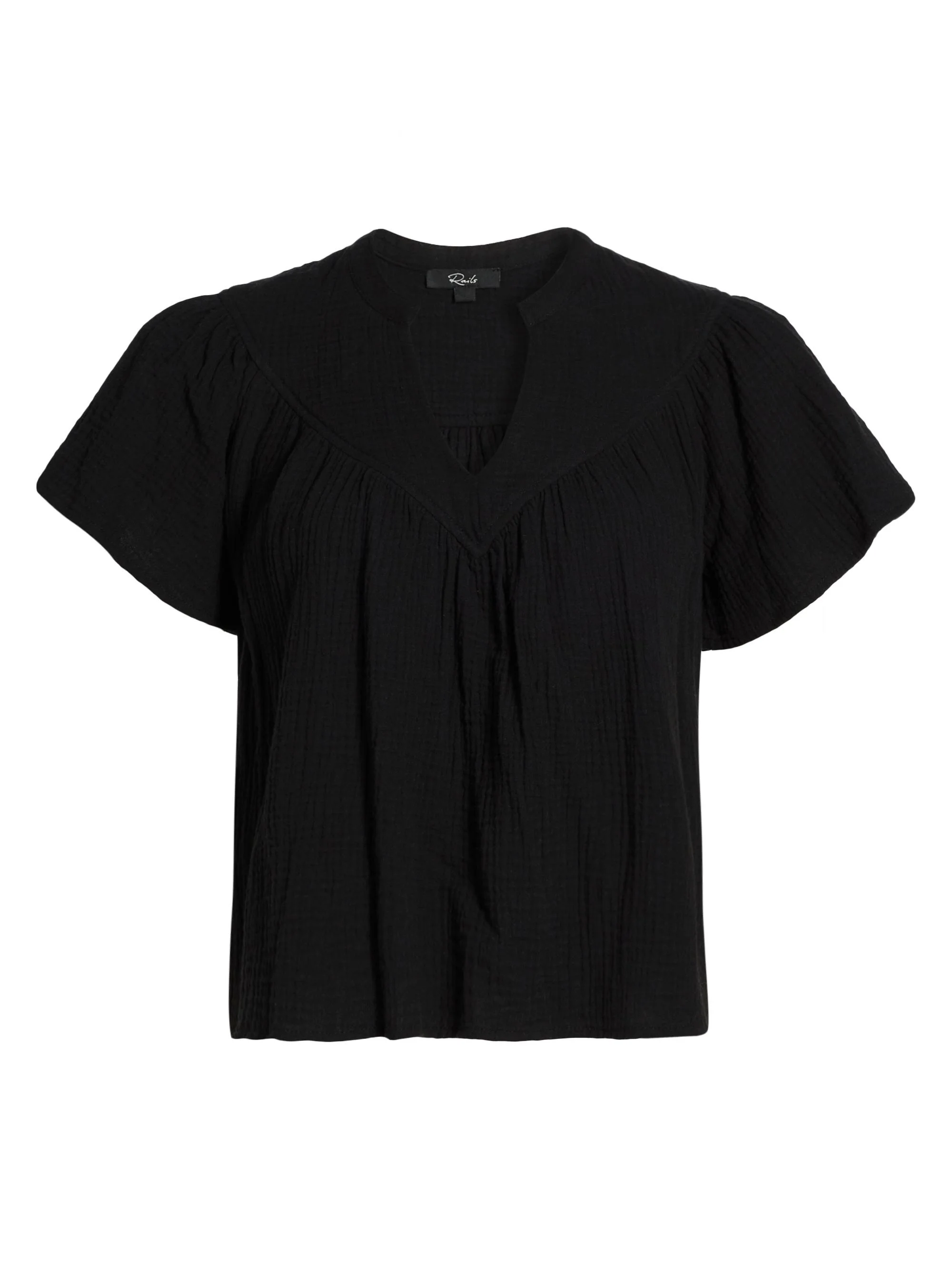 Women's Sayer Gauze Split Neck Short-Sleeve Top - Black - 1